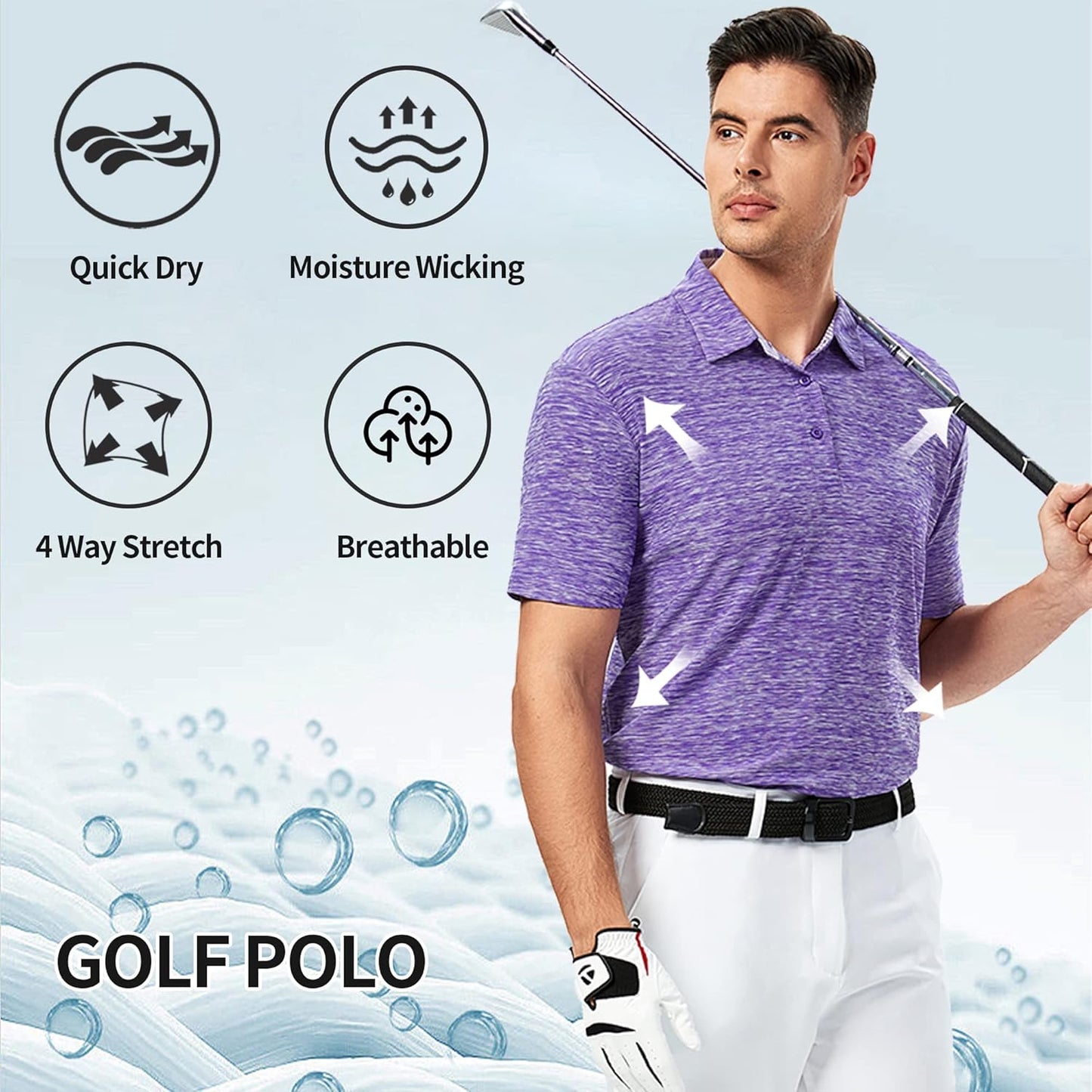 Damipow Premium Golf Shirts for Men Dry Fit Performance Polo Short Sleeve Collared Shirt