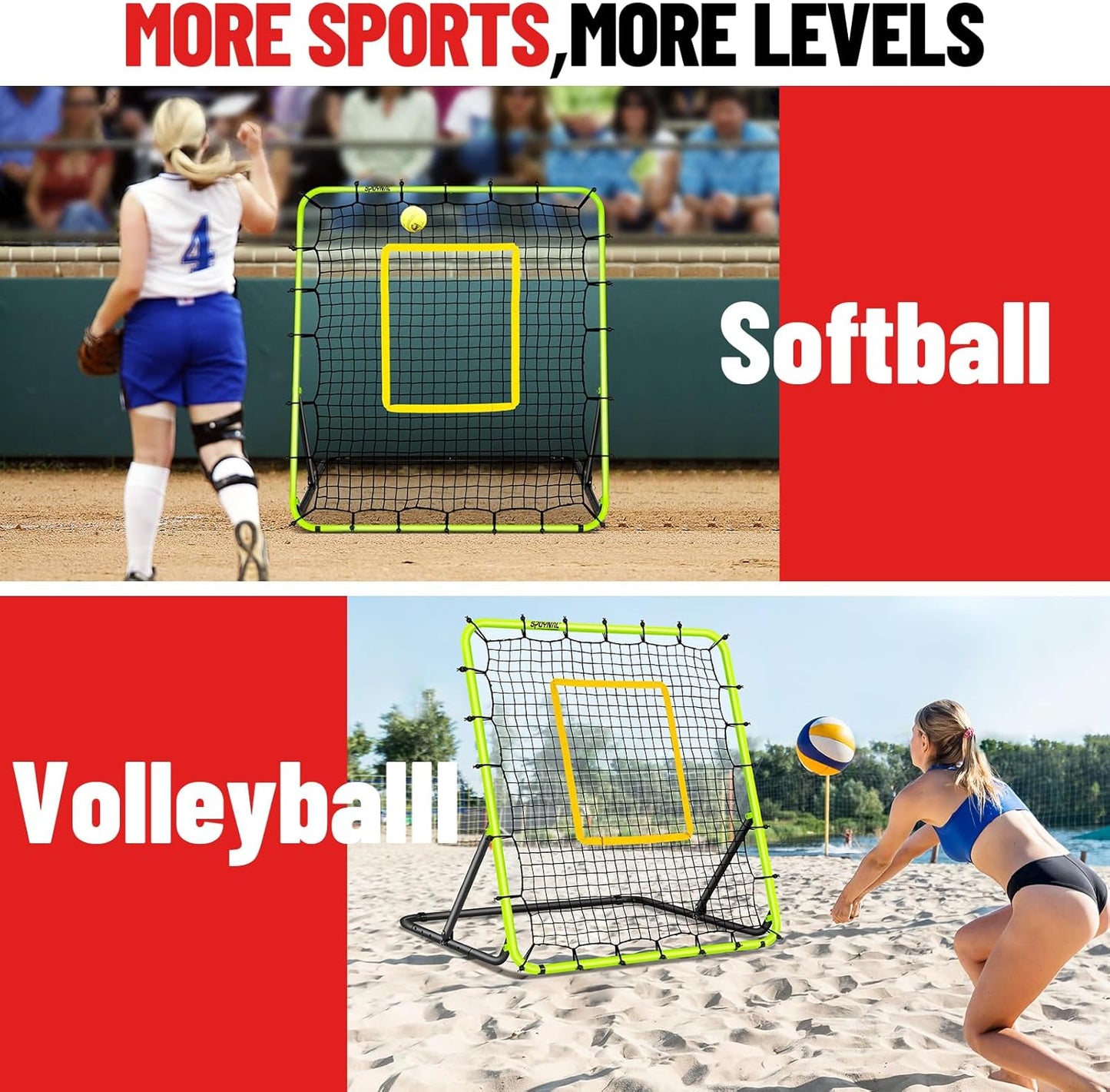 Baseball Rebounder Net 4x4.5FT - 5 Adjustable Angles Baseball Training Equipment for Ground, Line Drive & Fly Balls, Soccer Softball Volleyball Rebounder, Bounce Back Net with Hangbag