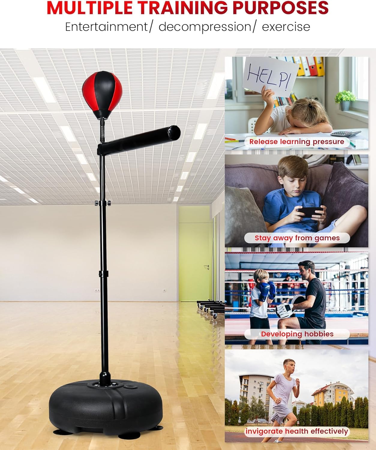 INNOLIFE Kids Boxing Bar with Punching Bag, Adjustable Height, Complete Set, Stable Base, Easy Installation