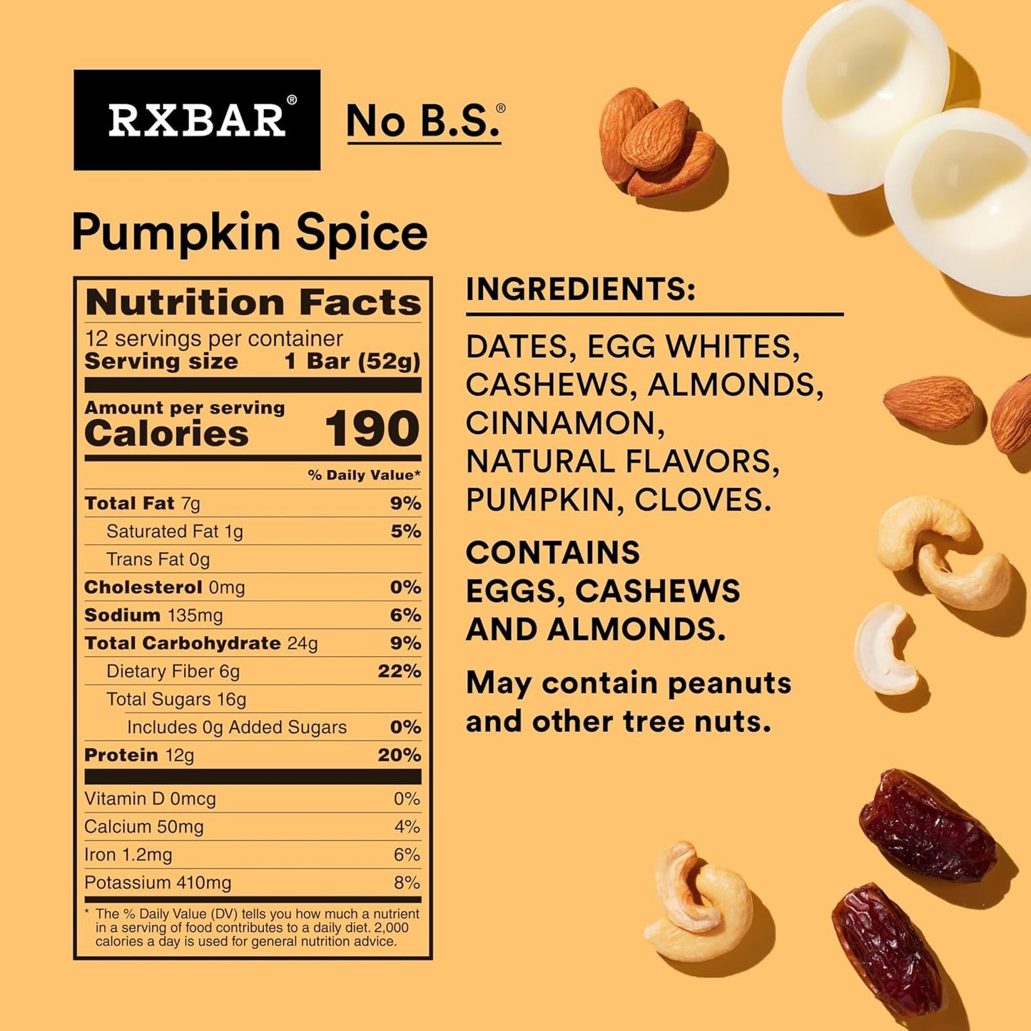 RXBAR Protein Bars, Protein Snack, Snack Bars, Pumpkin Spice, 22oz Box (12 Bars)