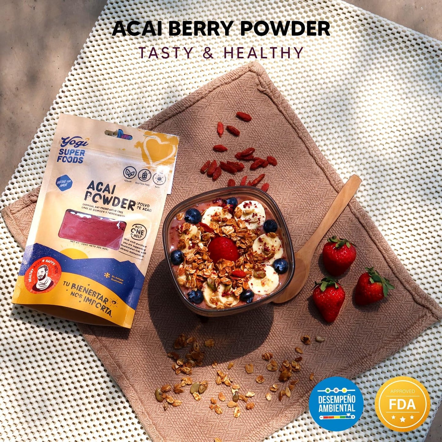 Acai Berry Powder, Freeze Dried Acai Powder - Organic Acai Powder for Smoothie Bowls, High in Nutrient-Dense Antioxidants, Made from Brazilian Acai Trees - Vegan, Gluten Free