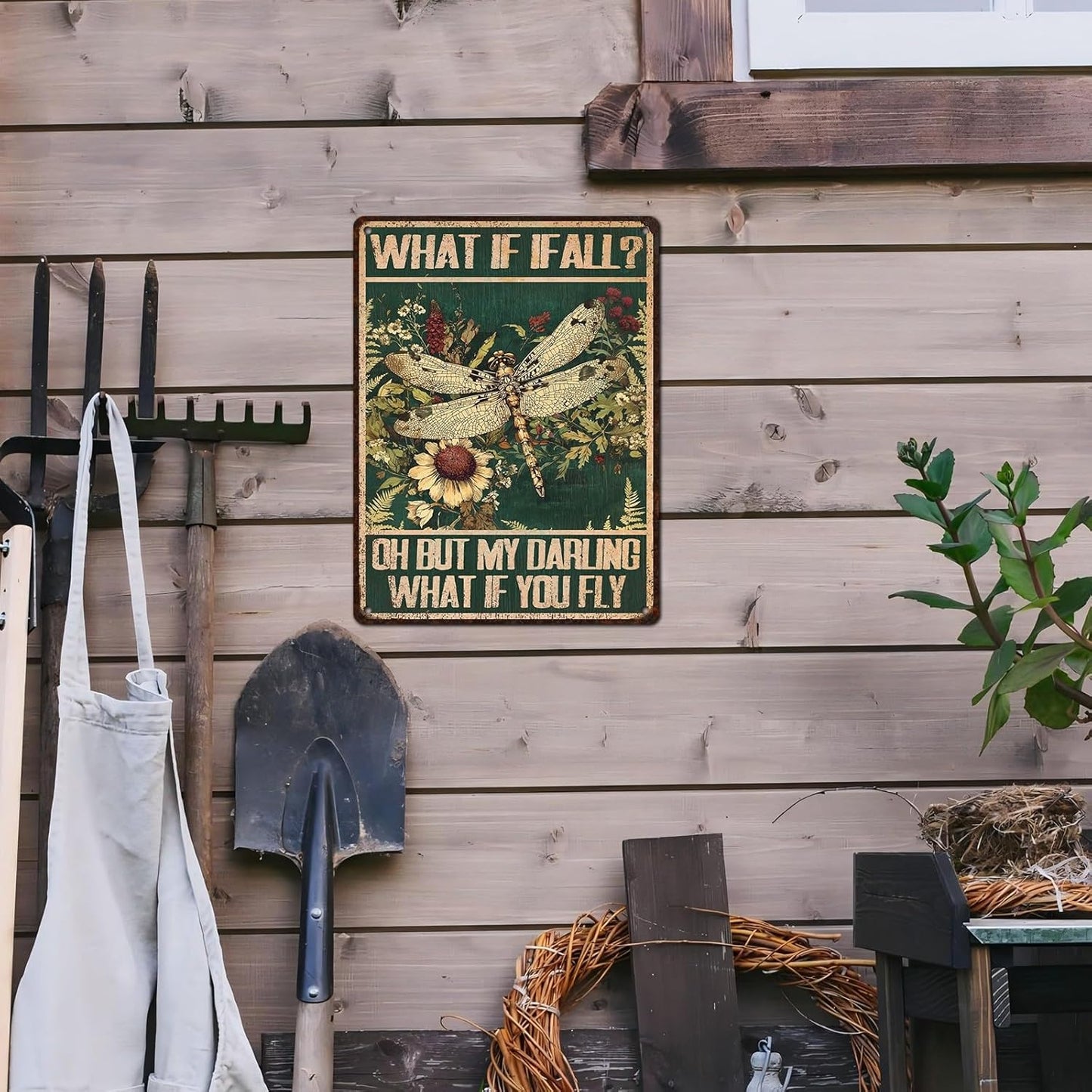 Dragonfly Vintage Tin Sign What If I Fall Metal Tin Sign for Home Bedroom 12 * 16inch