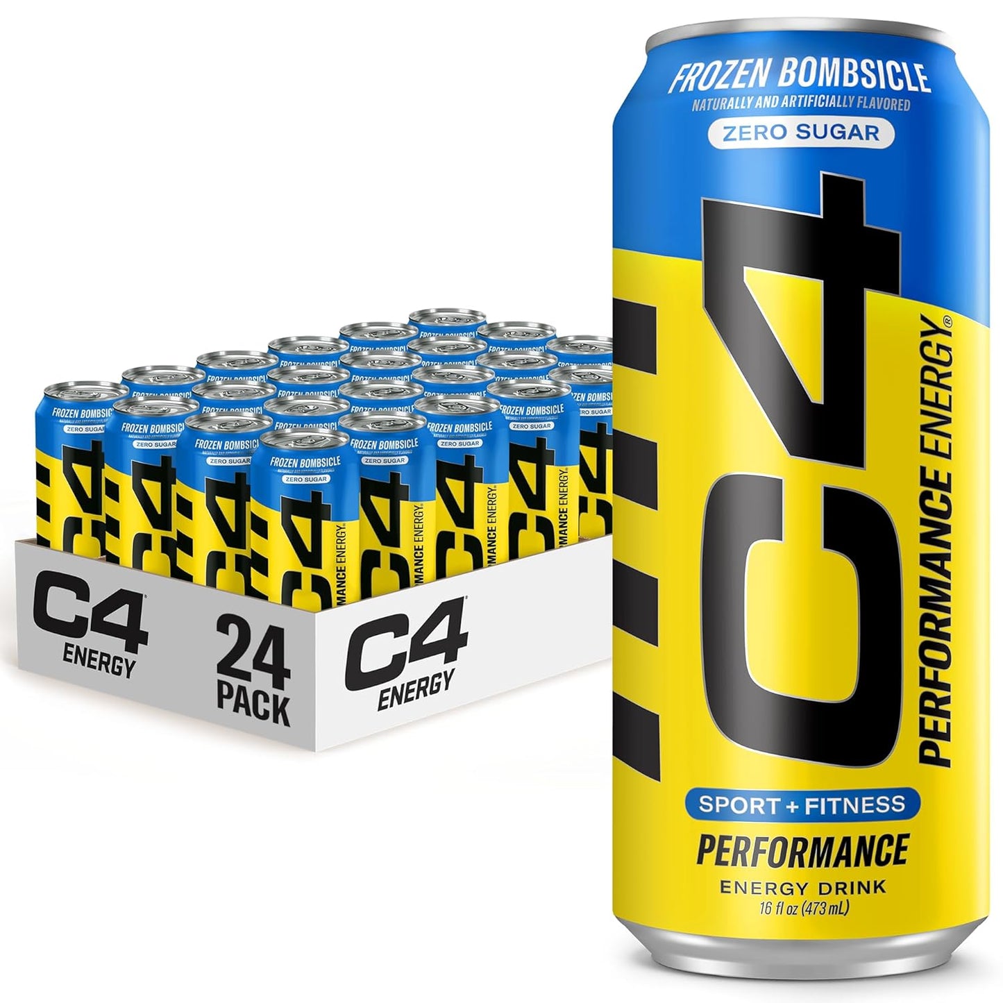 C4 Energy Drink 16oz (Pack of 24) - Frozen Bombsicle - Sugar Free Pre Workout Performance Drink with No Artificial Colors or Dyes