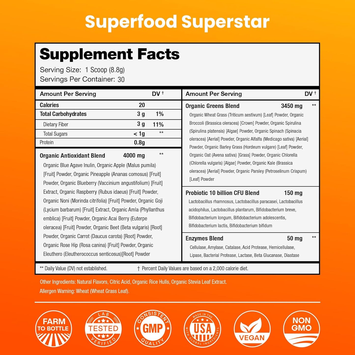 NutraChamps Super Greens Powder Premium Superfood | 20+ Organic Green Veggie Whole Foods | Wheat Grass, Spirulina, Chlorella | Antioxidant, Digestive Enzyme & Probiotic Blends (9.0 OZ, Mango)