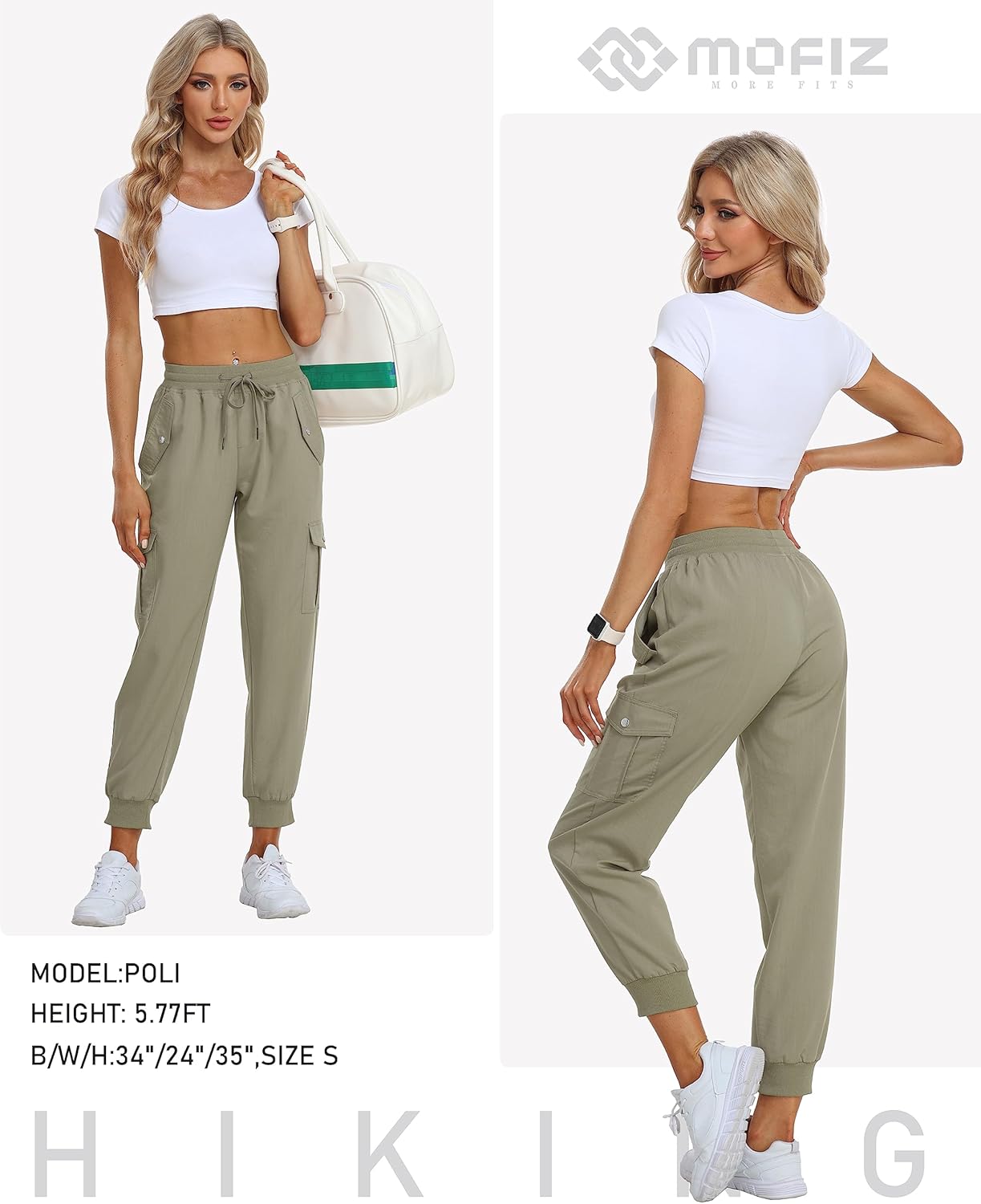 MoFiz Women's Outdoor Cargo Pants Lightweight Joggers Elastic Waist Athletic Hiking Sweatpants Casual Travel Pant with Pocket