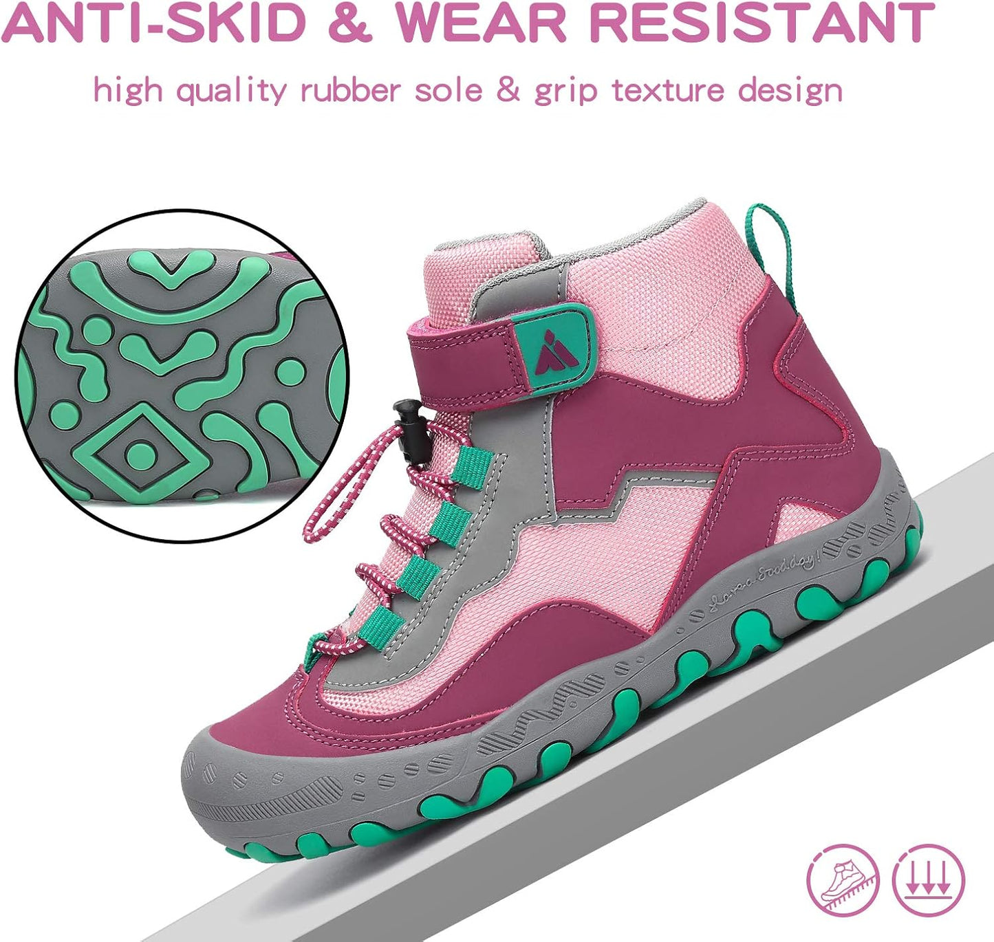 Mishansha Kids Water Resistant Hiking Boots, Boys Girls Anti Collision Anti-Skid Athletic Outdoor Adventure Trekking Shoes