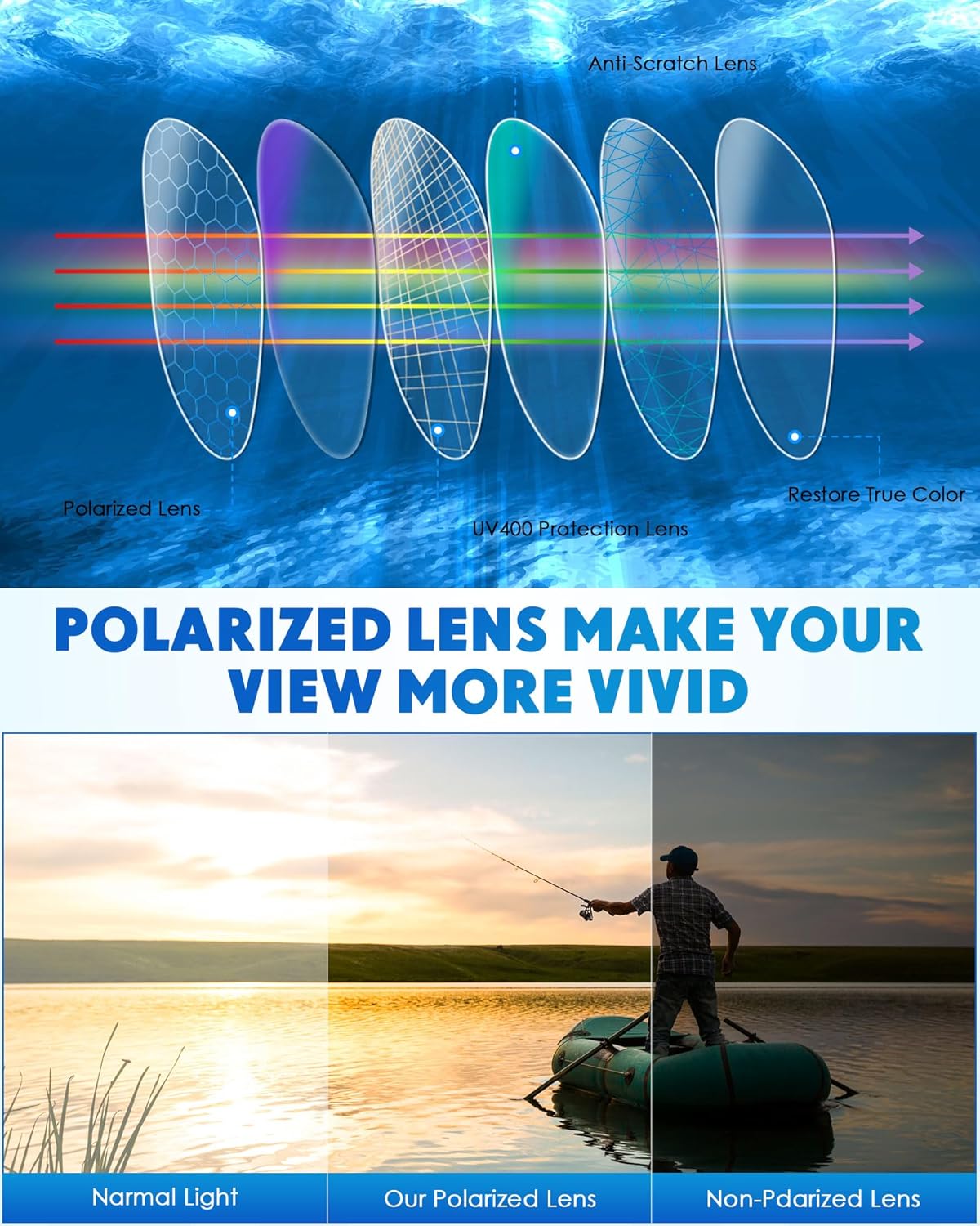 Frienda 6 Pack Polarized Sport Sunglasses for Men Multipack Fit over Glasses Pack Lot Set Men's Sport Fishing Eyeglasses