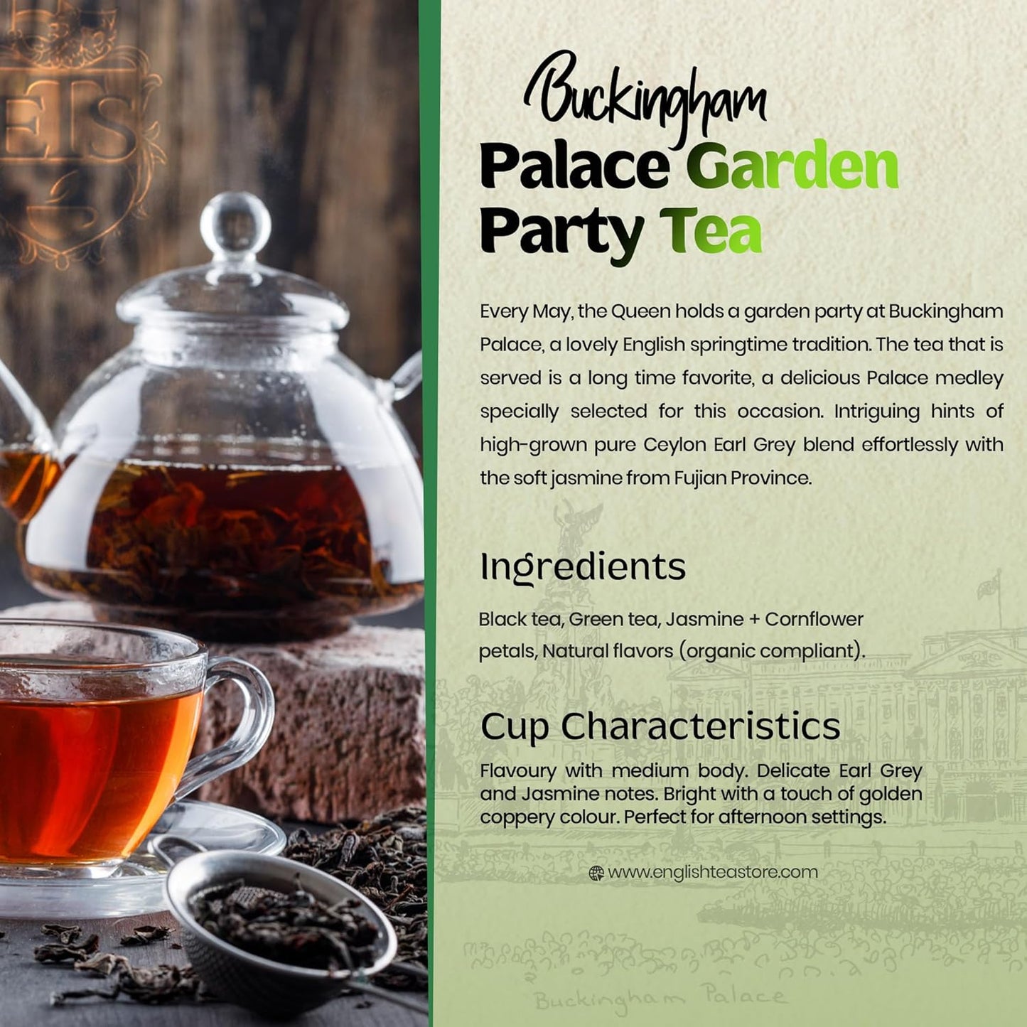 English Tea Store Buckingham Palace Garden Party Tea - 4oz | Loose Leaf Black Tea with Earl Grey and Jasmine Notes | British Royal-Inspired Afternoon Blend | Medium Body Floral Flavor