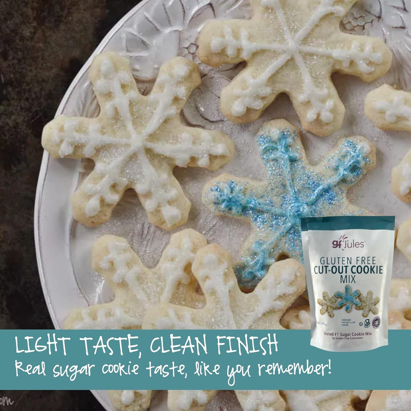 gfJules Certified Gluten Free Cut Out Cookie Baking Mix | Tollhouse Style | Bars or Cookies | No Grit, Non-GMO, Vegan | Certified Top 9 Allergen-Free & Kosher | Make 36 Sugar Cookies | 19 Ounces