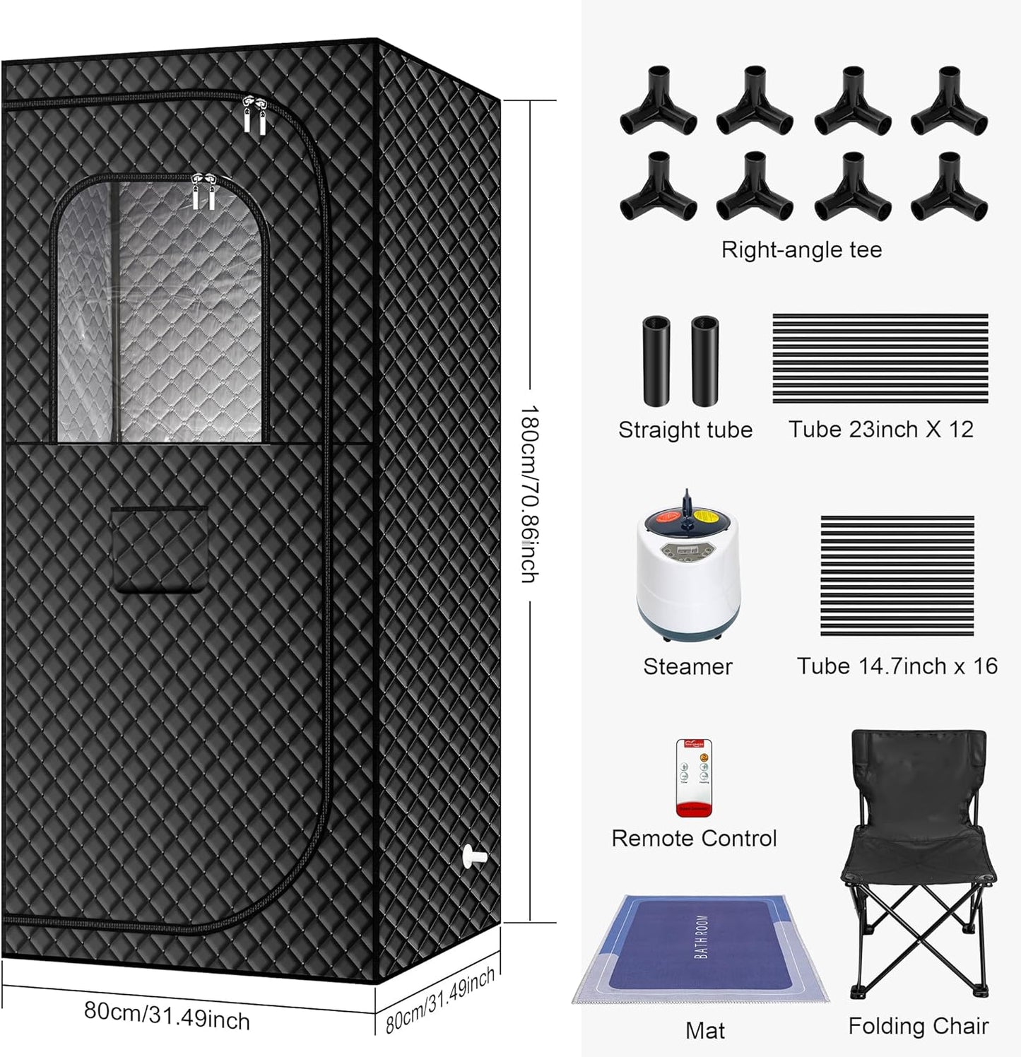 MIXC Portable Steam Sauna Box, Portable Sauna for Home, Person Sauna Tent Sauna Box at Home Spa with 2.6L & 1500W±10%, Remote Control, Folding Chair, Home Sauna for Gym,Pilates,Garage,Hot Tub