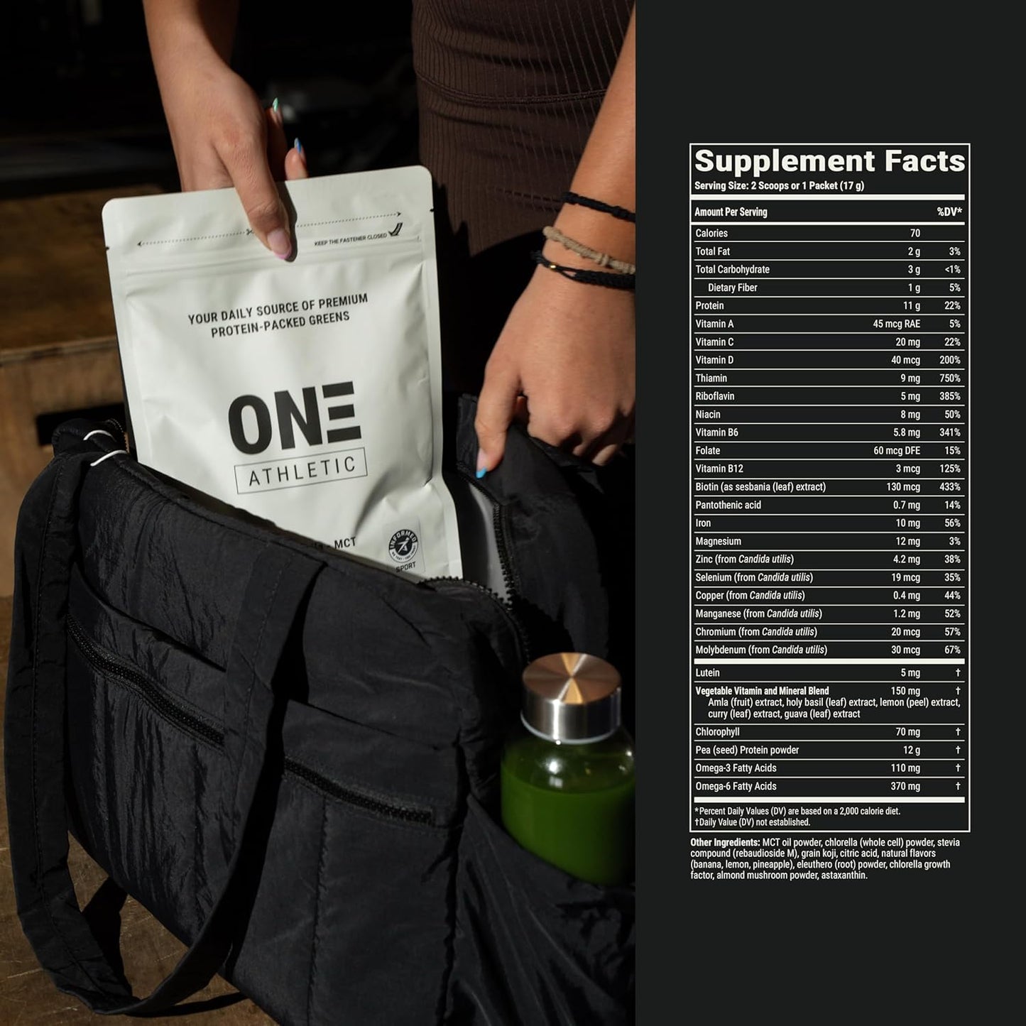 ON3 Athletic Protein Greens Supplement with chlorella, eleuthero and MCT Powder (30 Servings, Herbal)