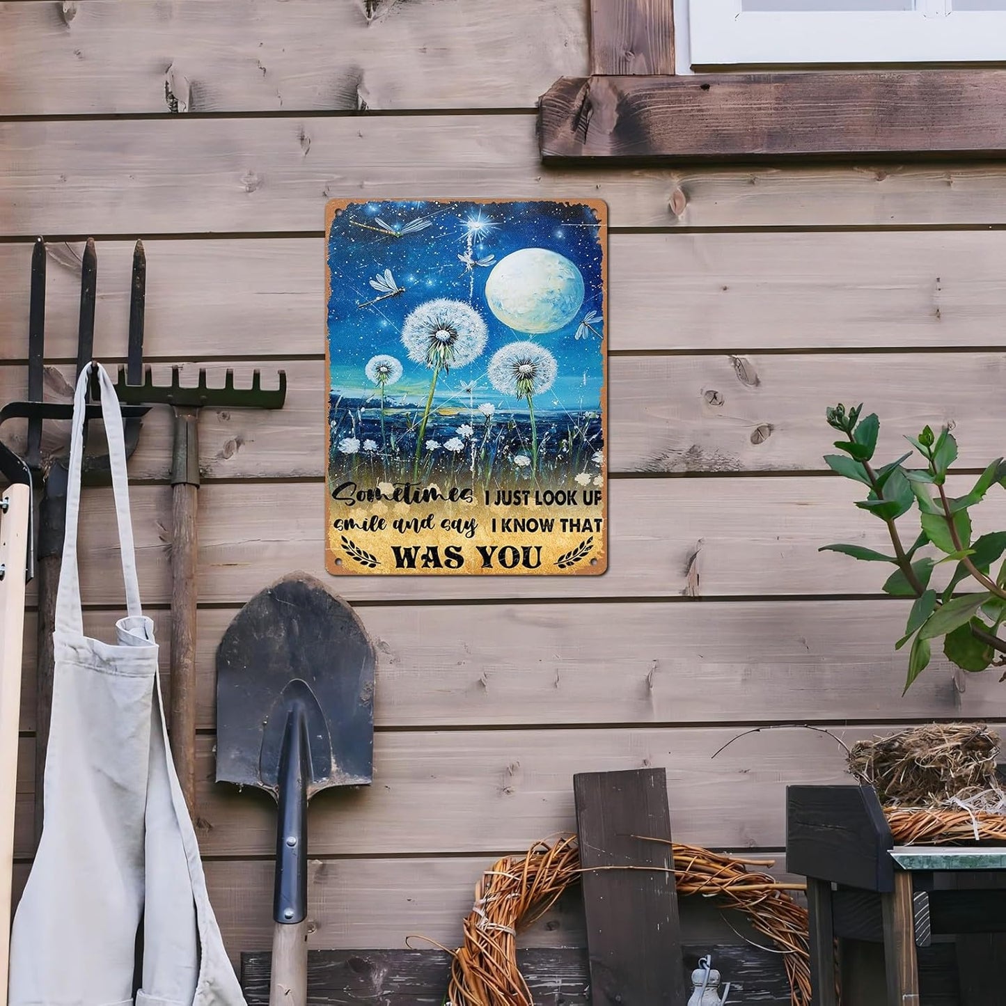 Vintage Dragonfly Tin Sign Sometimes I Just Look Up Smile and Say I Know That was You Retro Metal Poster Funny Wall Art Cafe Office Bar Plub Club Toilet Farm Room Garden Plaque 12 * 16inch