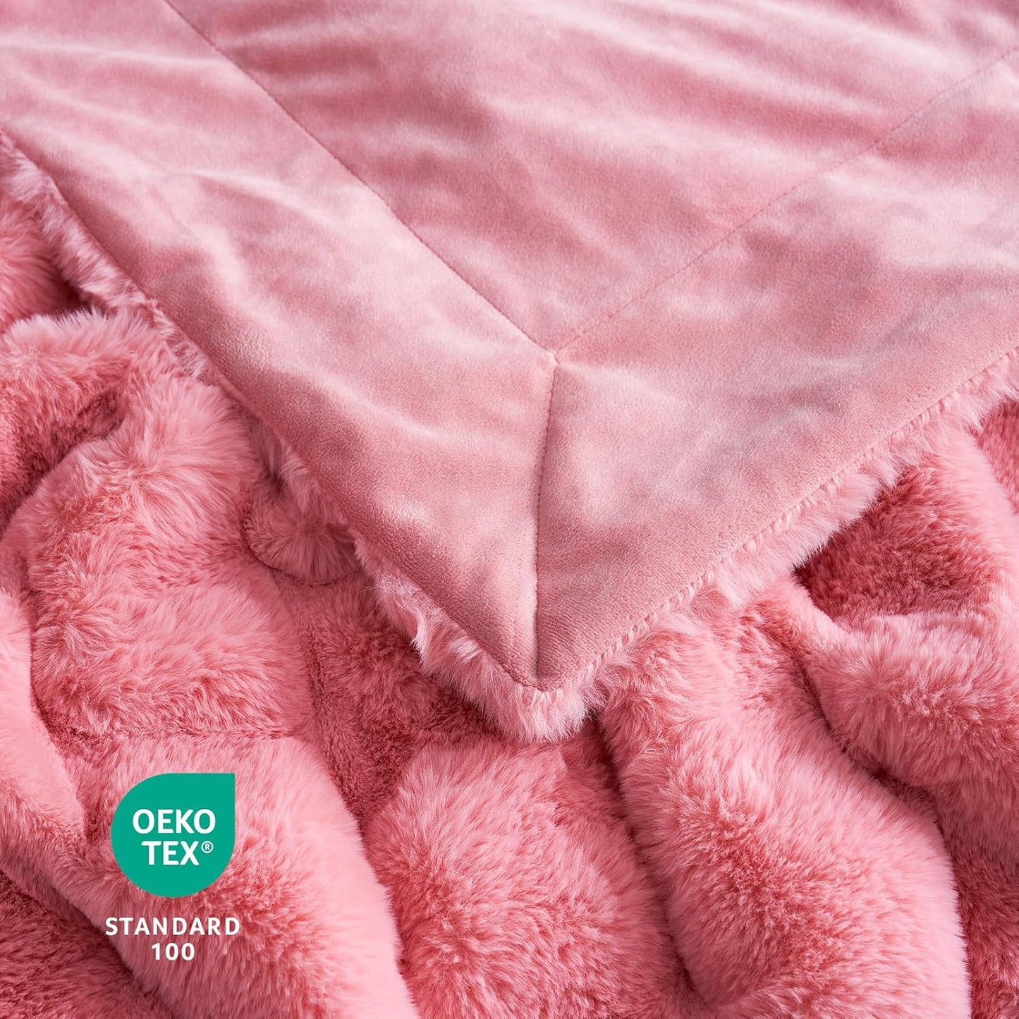 Cozy Bliss Faux Fur Throw Blanket for Couch, Cozy Warm Plush Striped Blanket for Sofa Bedroom Living Room, Pink