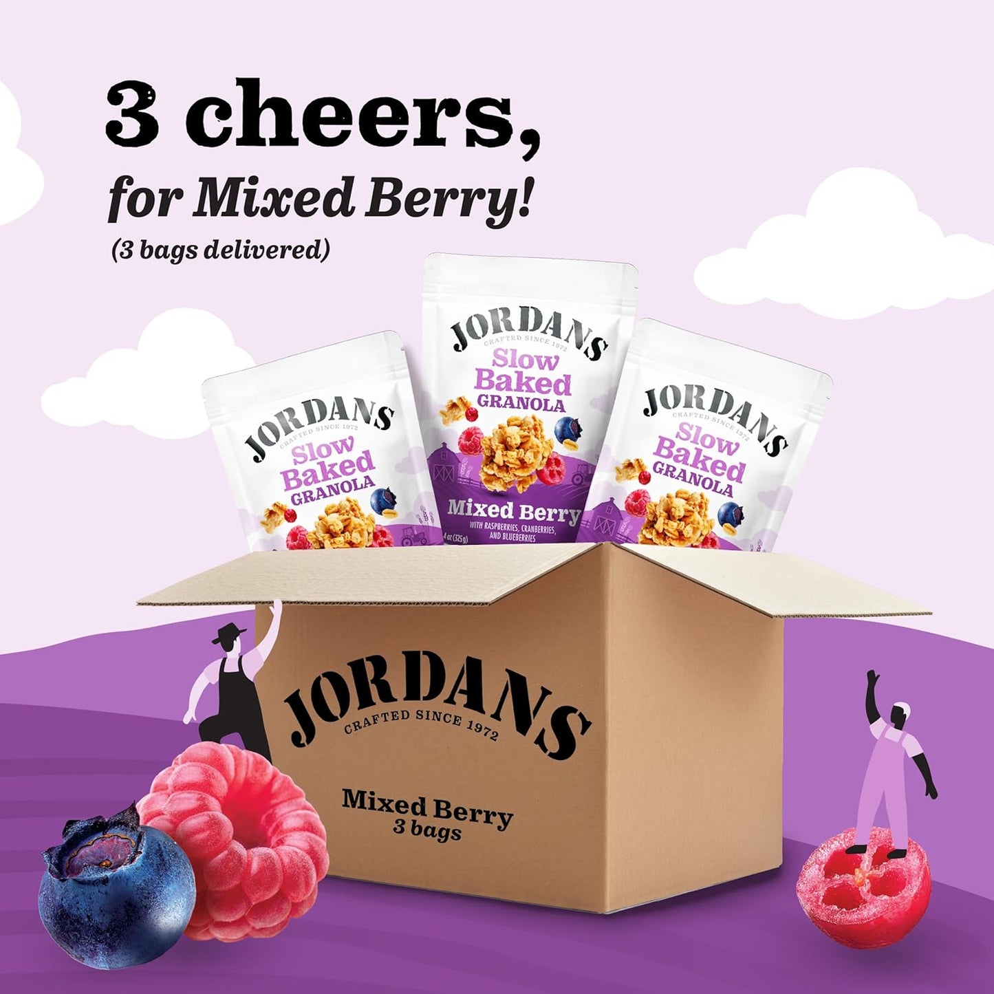 Jordans Slow Baked Granola | Mixed Berry Granola with Raspberries, Blueberries and Cranberries | non-GMO, No Artificial Flavors, Colors, or Preservatives | Better for You Snacks for Adults & Kids | 11.4 oz (Pack of 3)