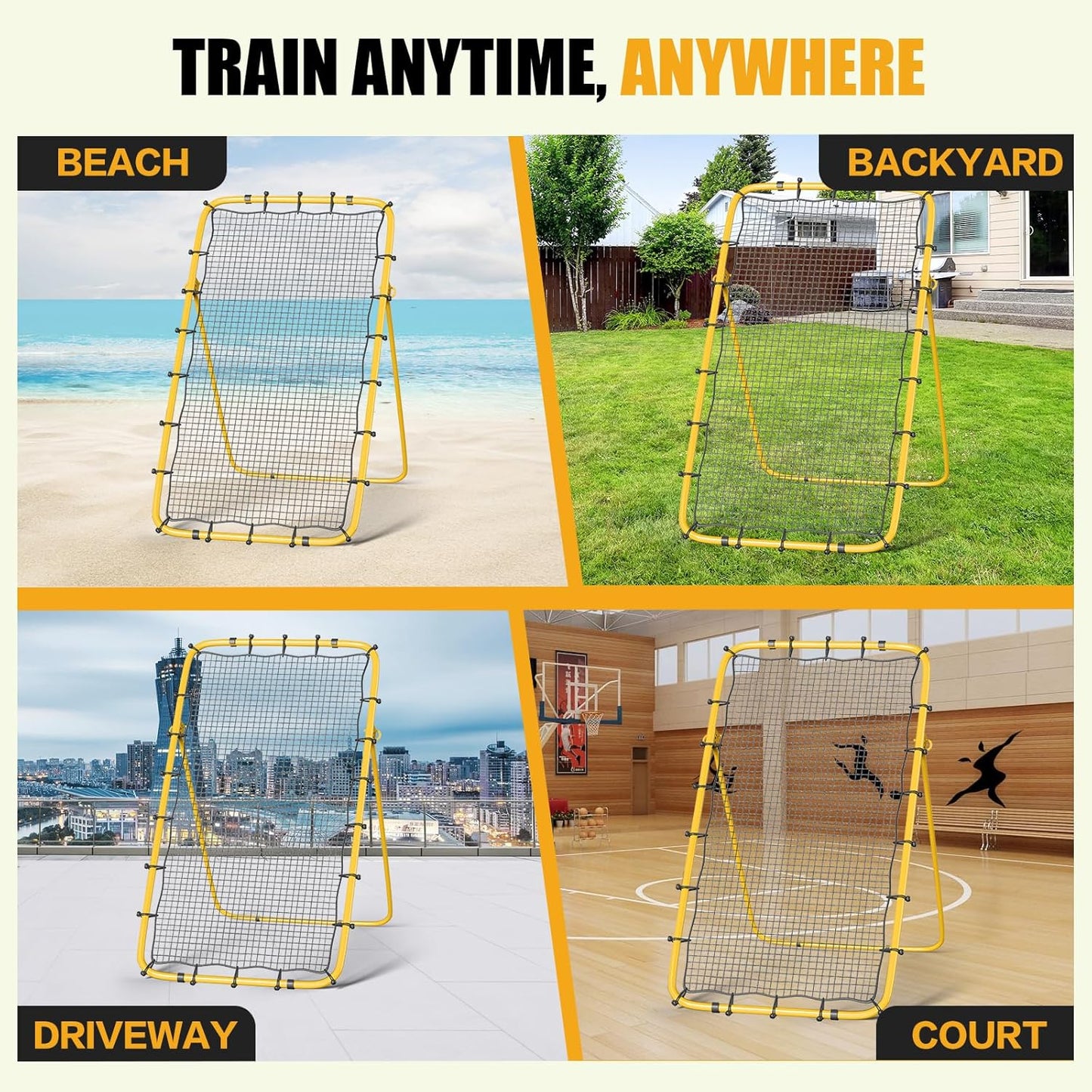 Volleyball Rebounder Net 7x4 Ft, 5-Angle Adjustable Rebounder Net for Practicing Digging, Setting, Spiking, Bounce Back Training Equipment with 2 Target Stripes & Portable Travel Bag for Storage
