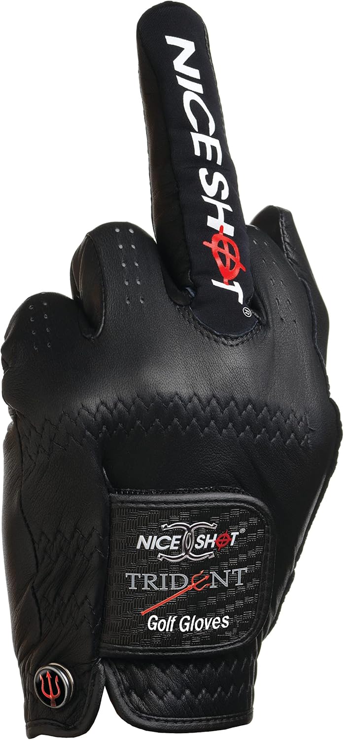 Nice Shot Trident Golf Glove with Power Grip Strips in Premium Black Cabretta Leather