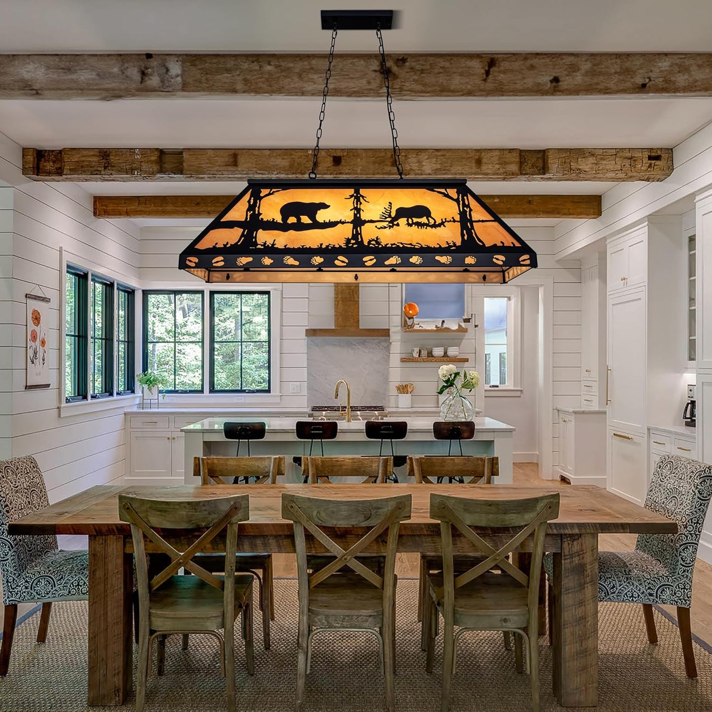 TOCHIC Rustic Pool Table Light, 4 Lights Vintage Billiards Light Fixtures, Tiffany Billiard & Pool Table Lights for Game Room Farmhouse Chandelier Man Cave Club Bar Dining Room Island 48" Inches