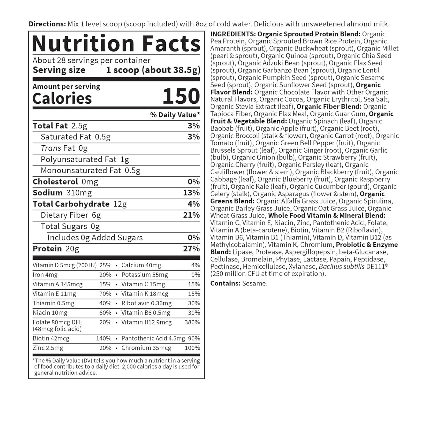 Garden of Life Meal Replacement Shakes, Raw Organic, Chocolate Protein Powder with Plant Based Pea Protein, Sprouts, Greens, Probiotics, Dairy Free 28 Servings