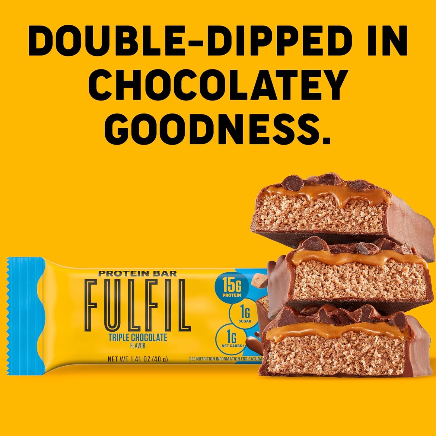 FULFIL Protein Snack Bars Flavored, Triple Chocolate, Gluten Free with 15g Protein, Pantry Staples, 12 Count