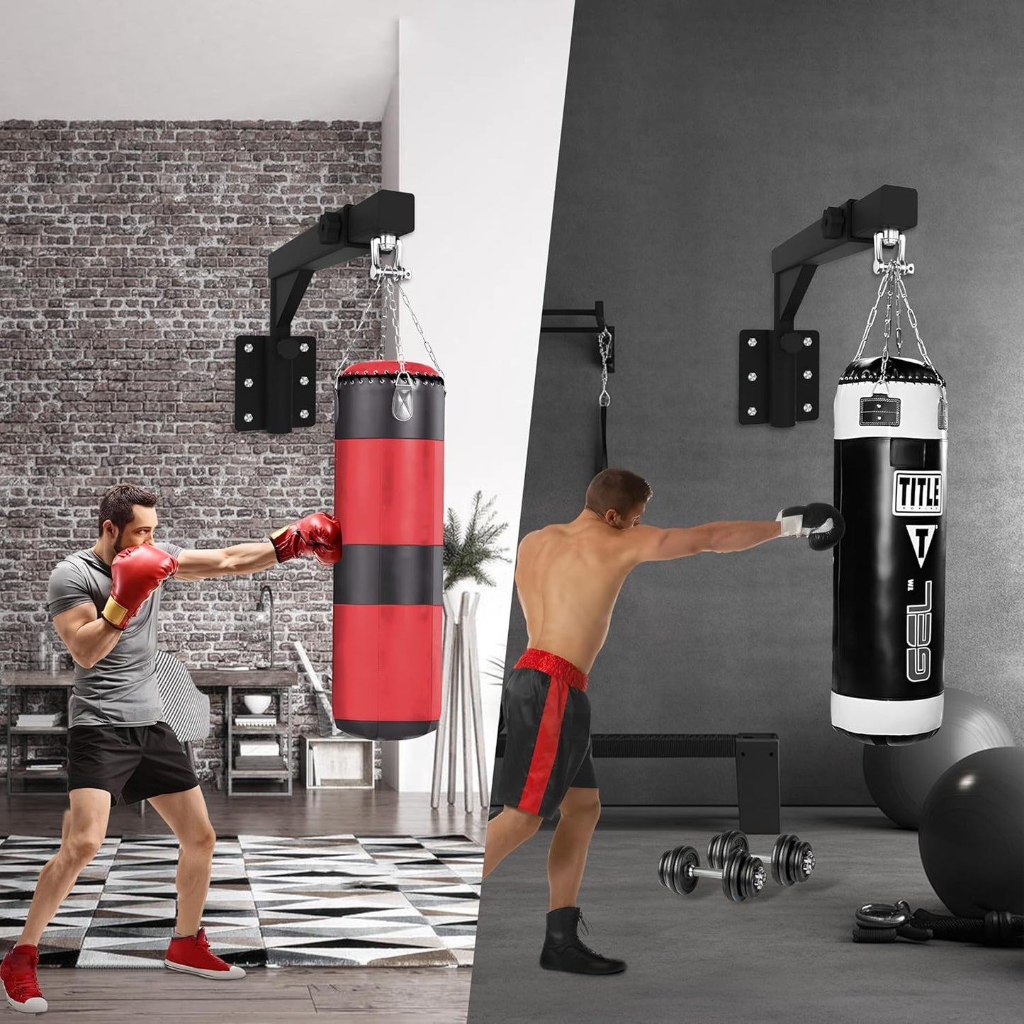 Adjustable Heavy Duty Bag Hanger,Wall Mount Punching Bag Hanger,Thickened Steel Plate and Stainless Steel kit for Home Gym Indoor Outdoor (Supports up to 900Ib)