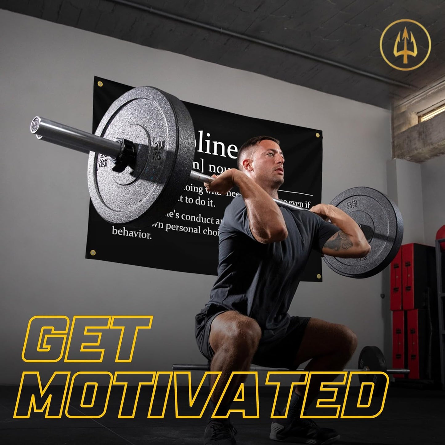 Gold Trident Discipline Motivational Gym Banner - Inspire Your Workout with this Banner - Perfect Fitness Wall Decor for Gym, Dorm - Stay Motivated with Cool Motivation Art - 3x5 Feet