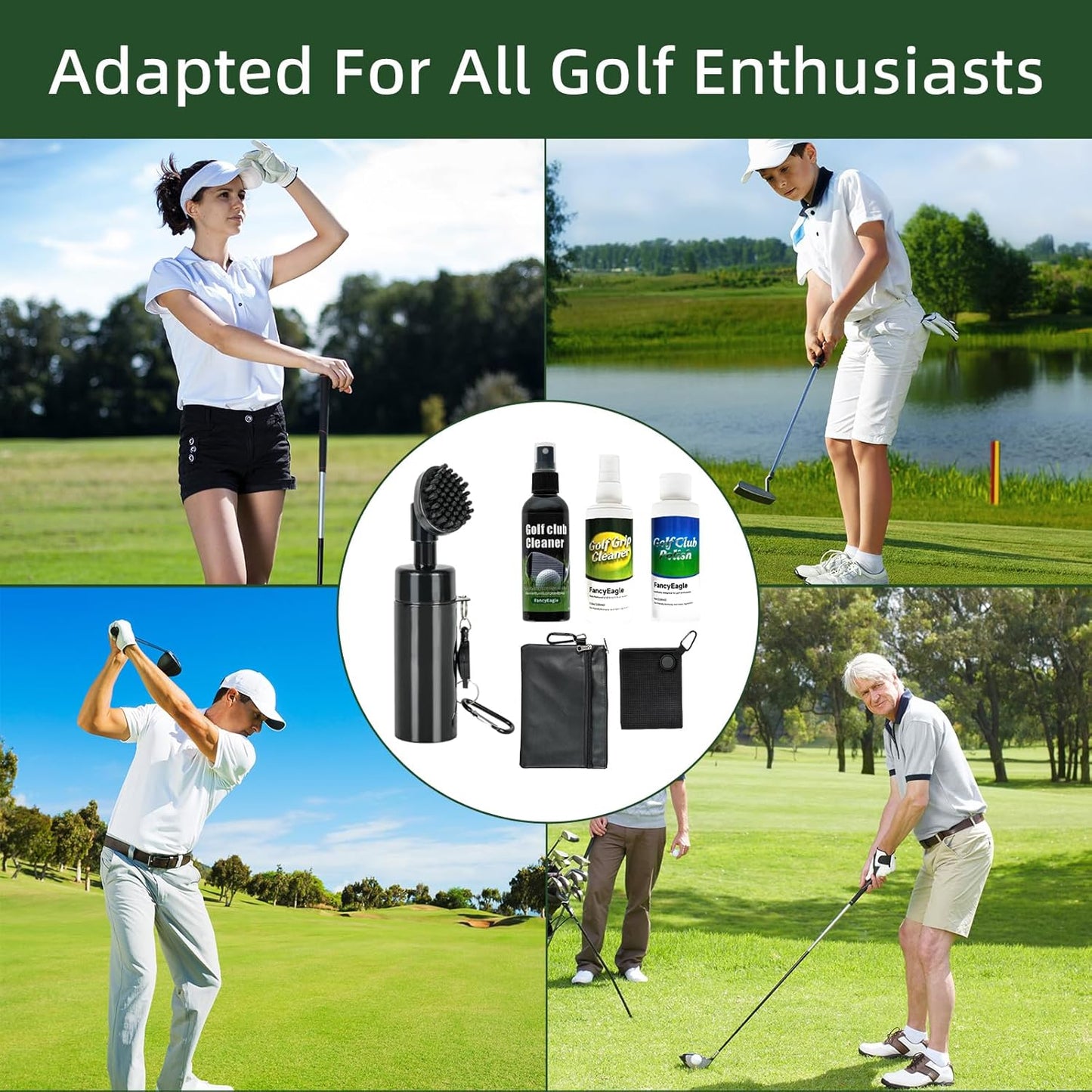 Golf Club Care Kit - Clean, Polish and Restore Irons, Drivers, Putters -Remove Rust, Scratches & Restore Tackiness | Includes Golf Club Cleaner, Polish, Grip Cleaner, Magnetic Towel & Golf Club Brush