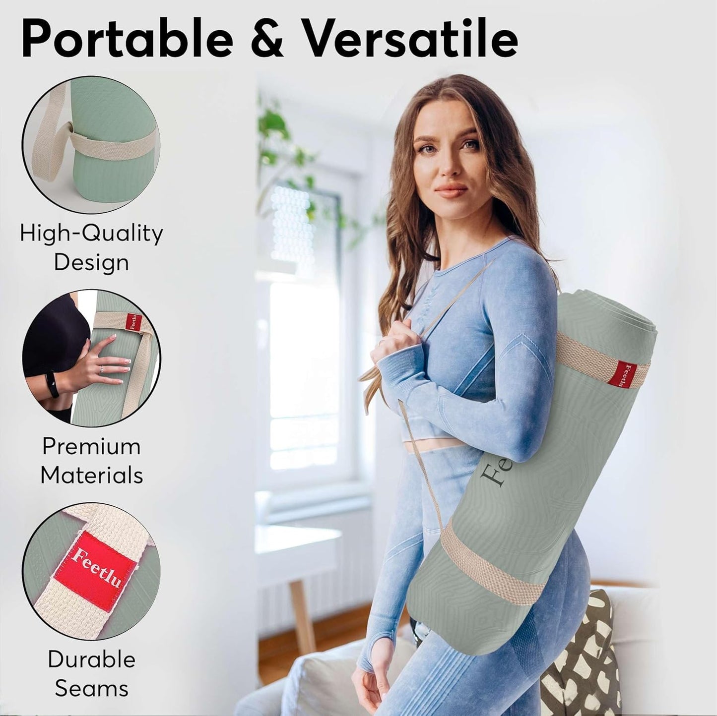 Extra Thick 12mm Exercise Mat – Non-Slip, Joint-Friendly & Cushioned Fitness Mat for Yoga, Pilates & Floor Workouts – Durable, Supportive & Includes Feetlu Classic Strap