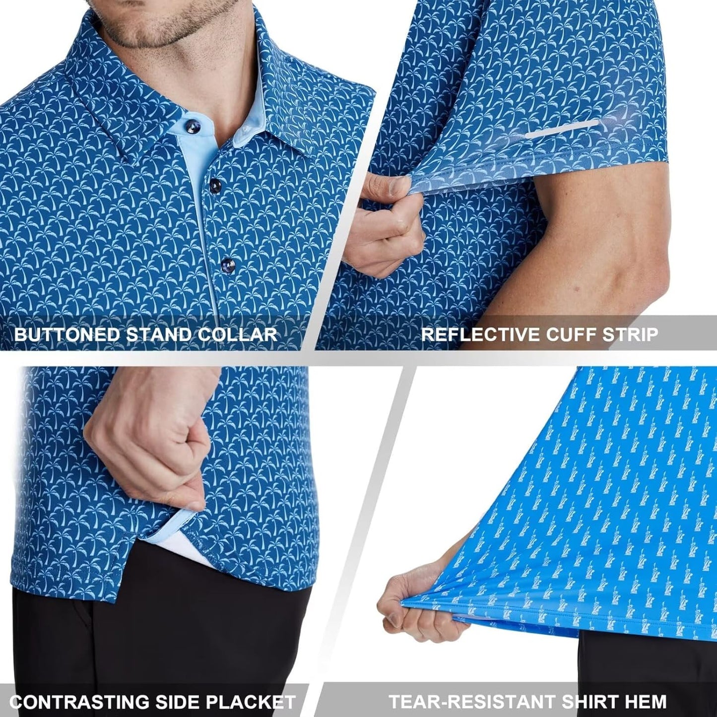 Golf Shirts for Men - Moisture Wicking Short Sleeve Performance Sport Casual Striped Collared Mens Polo Shirt