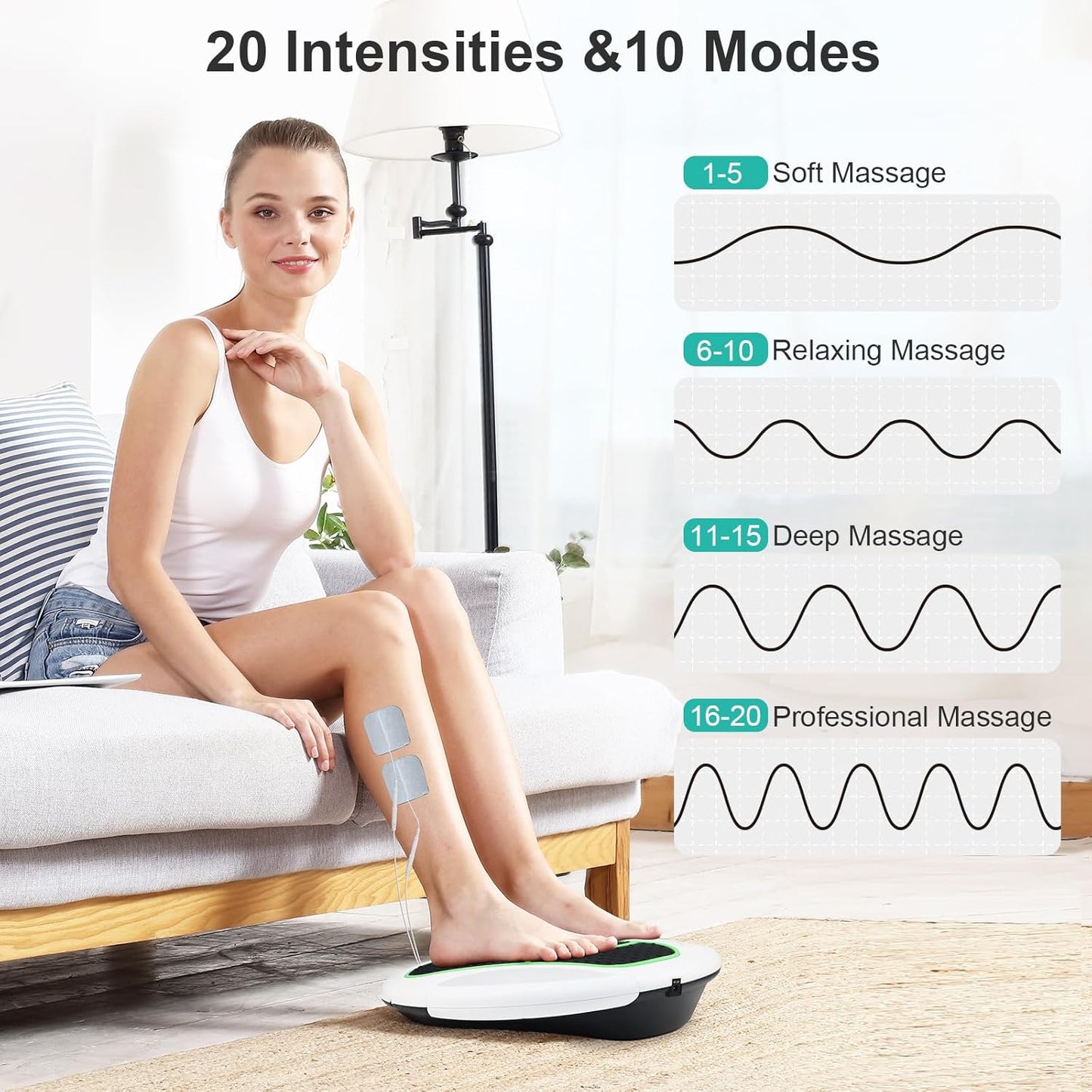 QUINEAR Foot Massager with TENS & EMS for Neuropathy, Foot Stimulator for Pain Relief and Circulation, Nerve Muscle Massager with Remote Control, Relieve Swelling and RLS