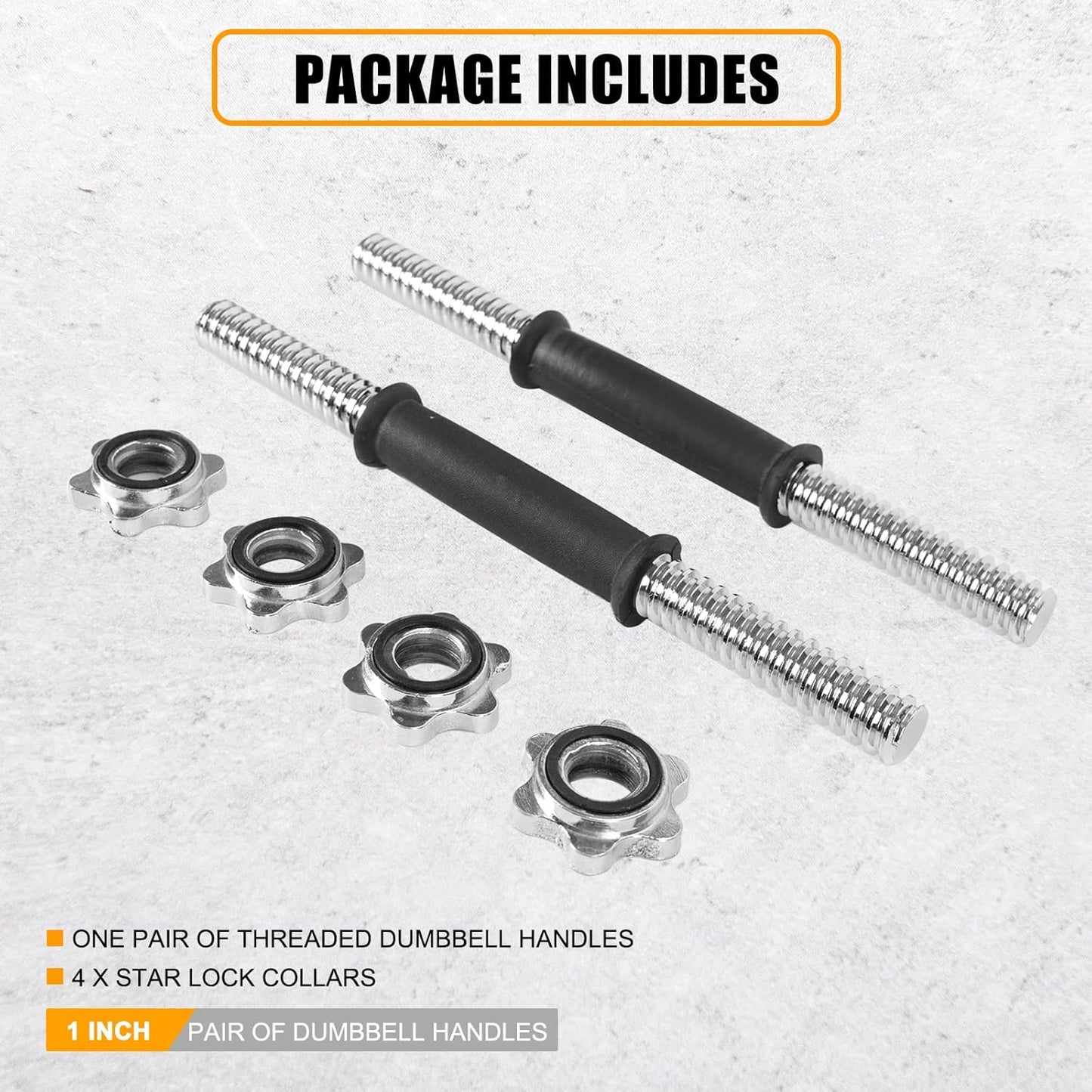 Threaded Dumbbell Rubber/Chrome Handles 1 Inch Pair, Adjustable Dumbbell Bar Handles, Fits Standard Weight Plates with 1” Diameter, for Gym Workouts, Exercise, Weightlifting, Sold in Pair