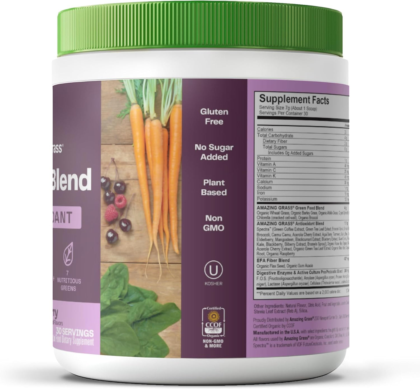 Amazing Grass Greens Blend Antioxidant: Super Greens Powder Smoothie Mix with Organic Spirulina, Beet Root Powder, Elderberry, Bilberry, Prebioitics & Probiotics, Sweet Berry, 30 Servings (Packaging May Vary)
