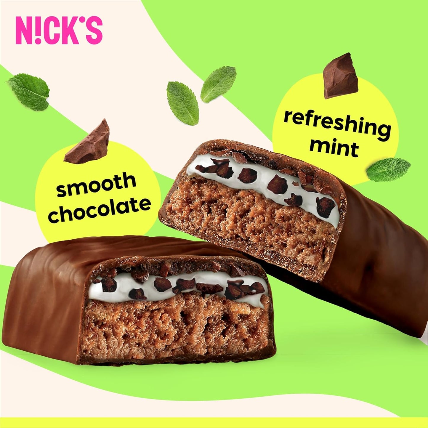 Nick’s Mint Chocolate Protein Bars – 12-Count Box | High Protein, Low Calories, Low Carbs, Keto Friendly, No Added Sugar