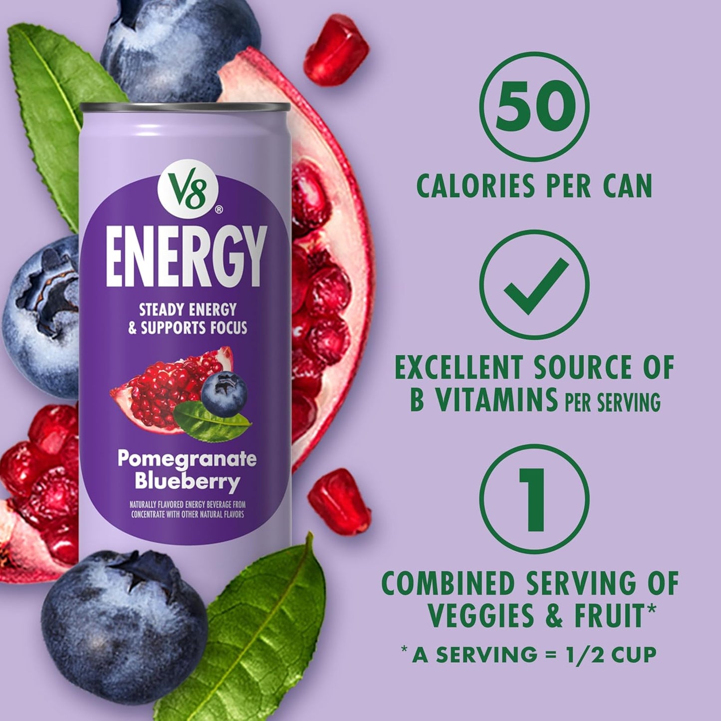V8 +Energy Pomegranate Blueberry Juice Energy Drink, 8 fl oz Can (6 Pack)