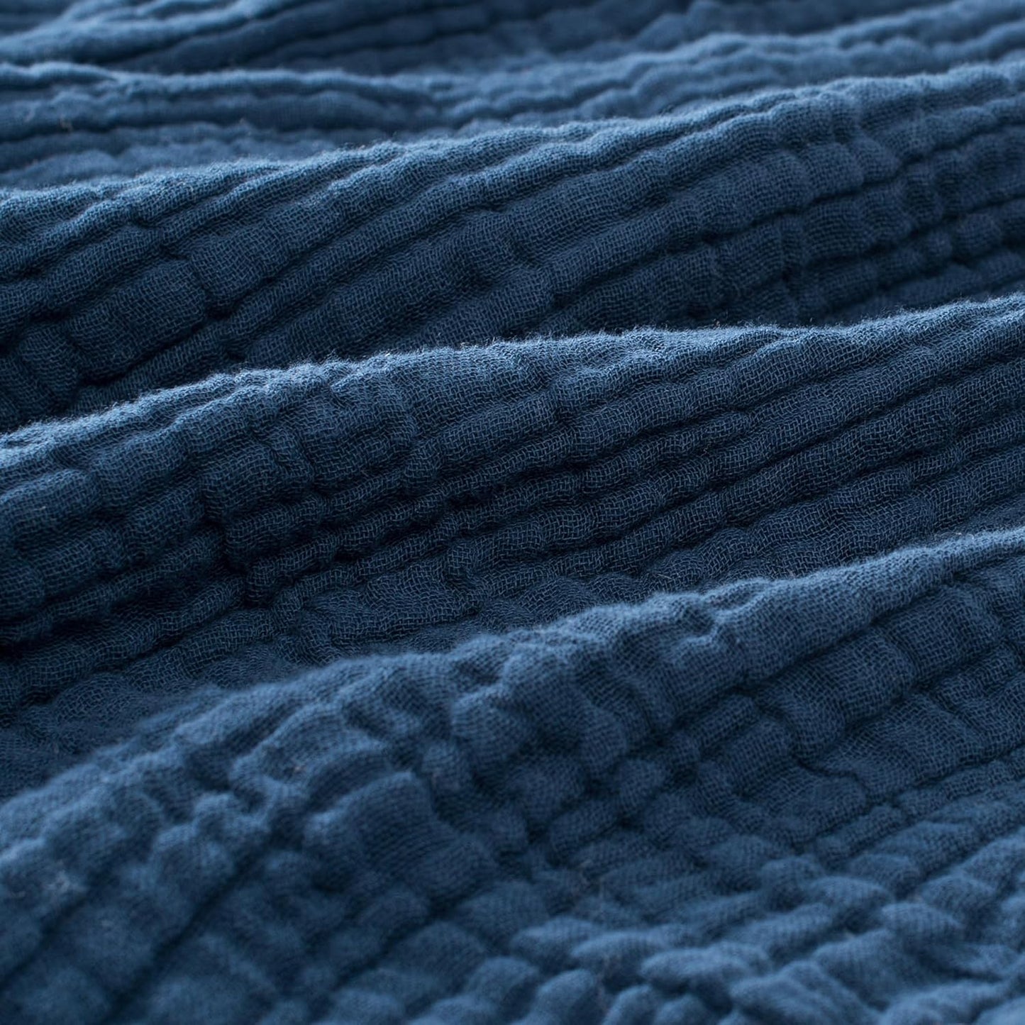Carriediosa 100% Cotton Muslin Throw Blanket 70" X 80" Twin Size,4-Layers Summer Gauze Throws for Bed Couch,Soft Lightweight Breathable Linen Blankets Bedspread for Adults All Season,Navy Blue