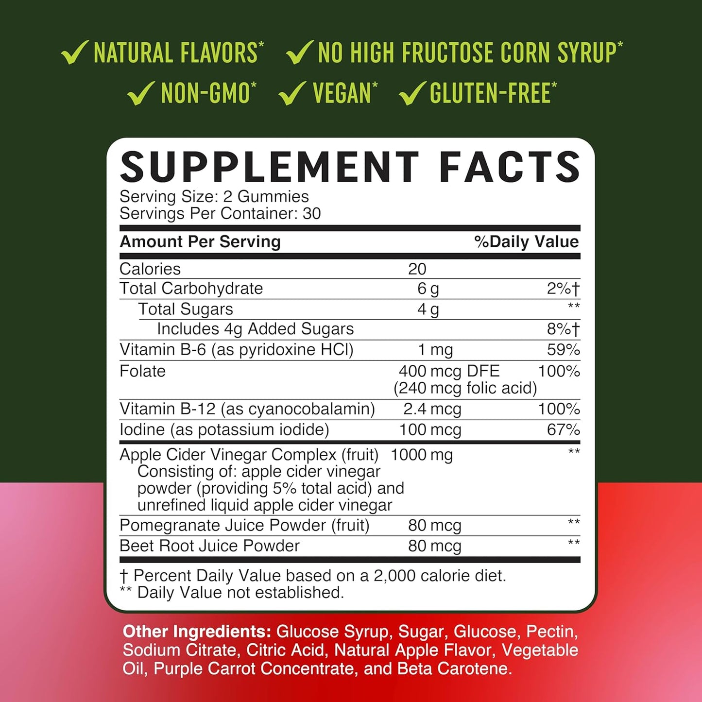 Metabolism Gummies with Apple Cider Vinegar | Energy, Digestion & Lean Body Mass Support | Apple Cider Vinegar Gummies with The Mother, B12 & Folate | Metabolism Support for Women & Men | 60 Ct.