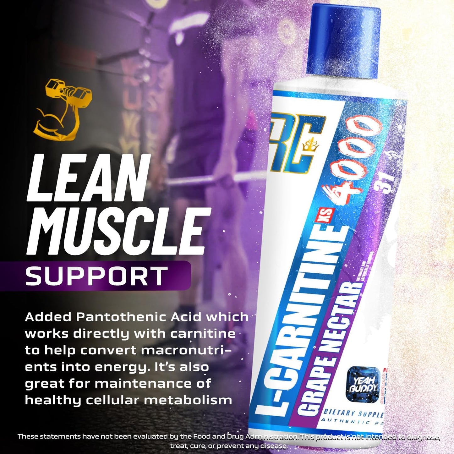 Ronnie Coleman Signature Series L Carnitine XS 4000 Liquid, Stimulant Free, Sugar Free, Zero Carbs, Lean Muscle Strength Support for Men & Women, 16 Oz (16 oz, Grape Nectar (4000))