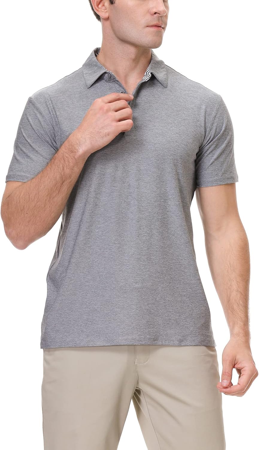 WARHORSEE Golf Polo Shirts for Men Short Sleeve Wrinkle Free 4 Way Stretch Moisture Wicking Performance Collared Tshirts