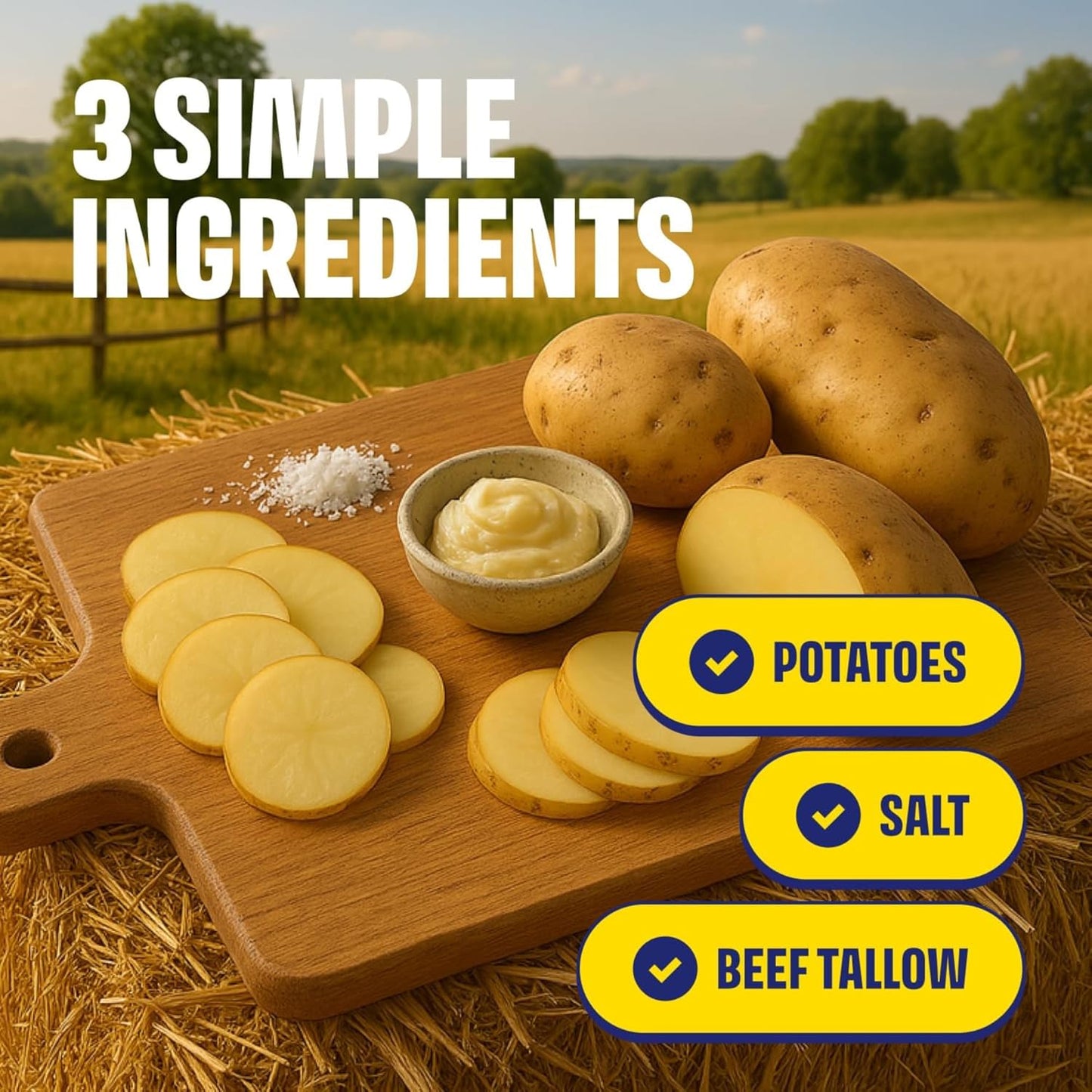 Tasty Nate’s Beef Tallow Potato Chips - Original Sea Salt, Fried in 100% Beef Tallow - Seed Oil Free Chips, Paleo Snacks for Adults, 7oz Bag - Pack of 2