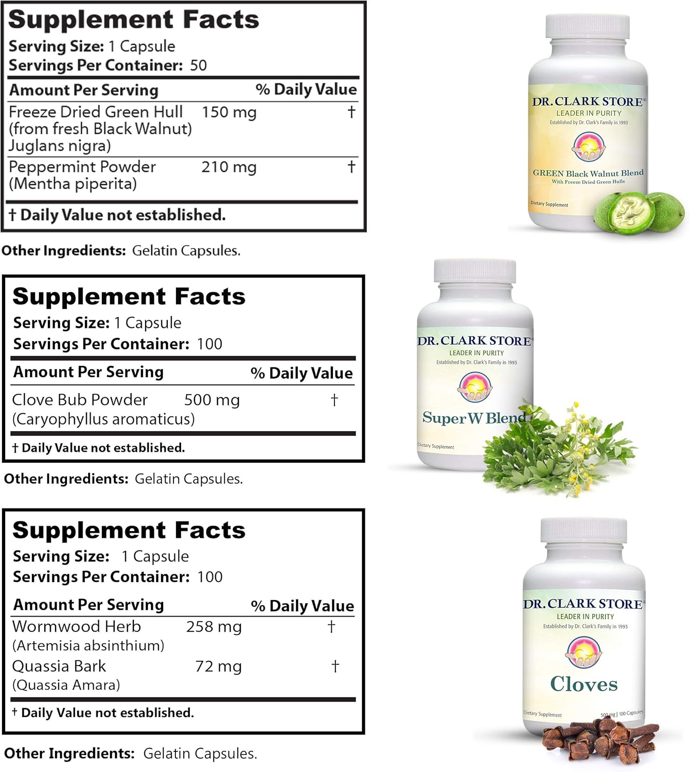 Dr. Clark Store Intestine Support & Cleanse Kit - with Freeze-Dried Green Black Walnut Hulls, Wormwood, and Cloves-Helps Maintain Optimum Intestinal Function