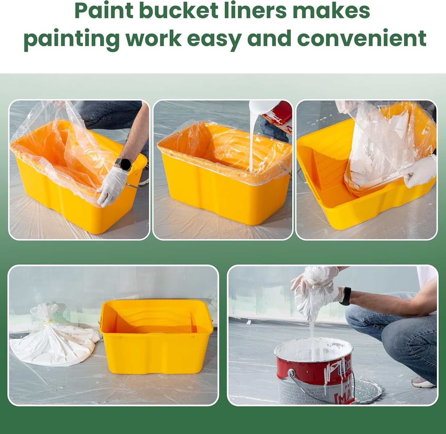 VOOMEY Paint Bucket Liner, 18-Inch Plastic Paint Bucket Liner Bag, 5pcs,Reinforced Bottom, Large Capacity Liner with Elastic Opening