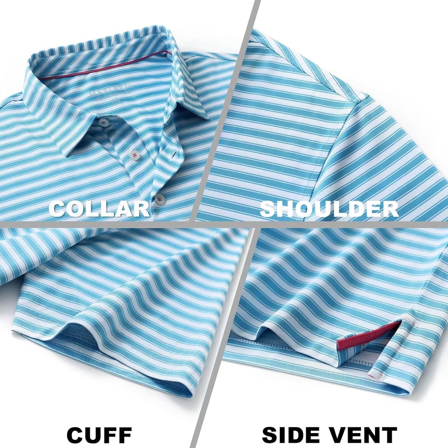 M MAELREG Golf Shirts for Men Short Sleeve Dry Fit Casual Striped Performance Moisture Wicking Collared Mens Polo Shirts