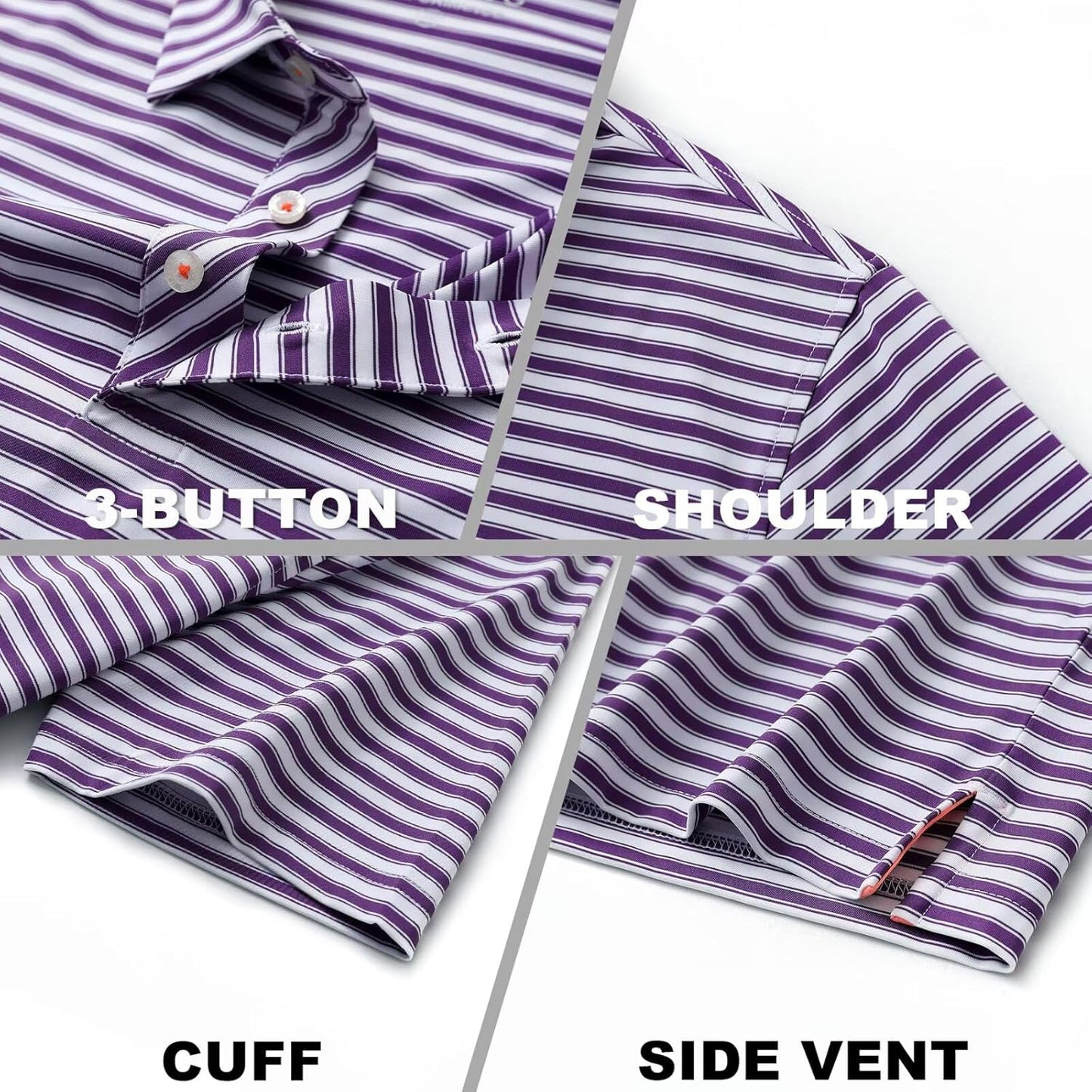 M MAELREG Golf Shirts for Men Short Sleeve Dry Fit Casual Striped Performance Moisture Wicking Collared Mens Polo Shirts