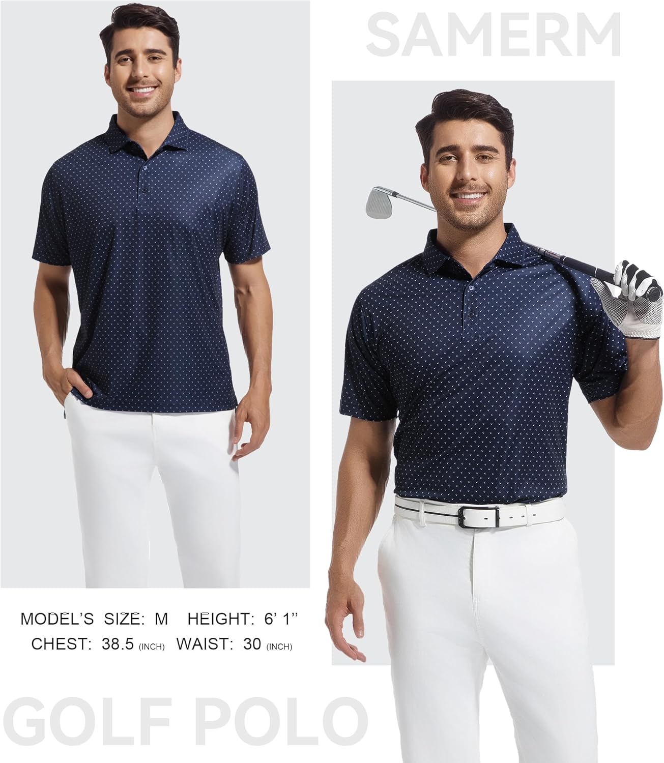 SAMERM Mens Golf Shirts Short Sleeve Dry Fit Performance Moisture Wicking Print Sport Polo Shirts for Men Casual