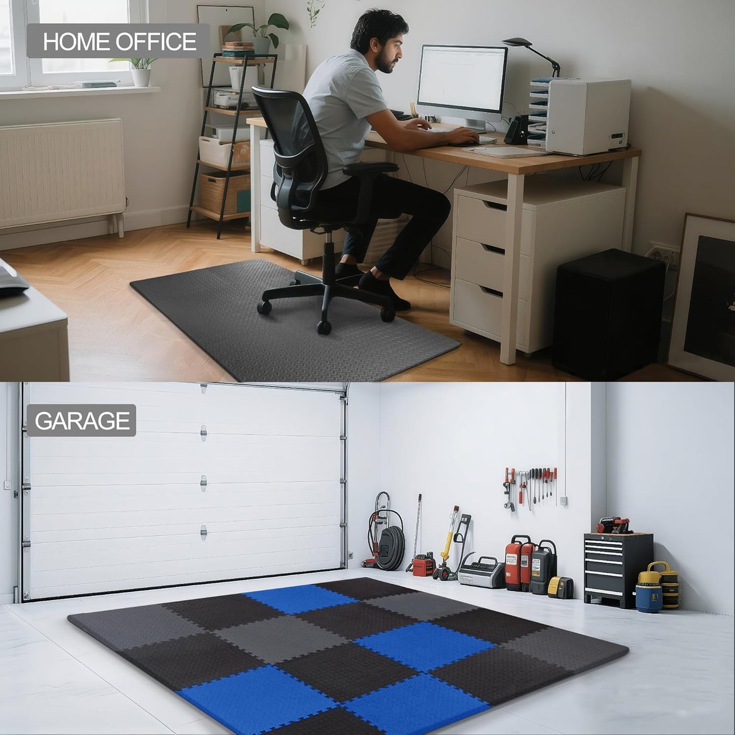 Puzzle Exercise Gym Flooring Mat, 1" Thick High-Density EVA Interlocking Tiles Workout Mat for Home Gym, Fitness Equipment, MMA, Gymnastics, 6-Piece Shock-Absorbing Exercise Mat (24 Sq Ft)