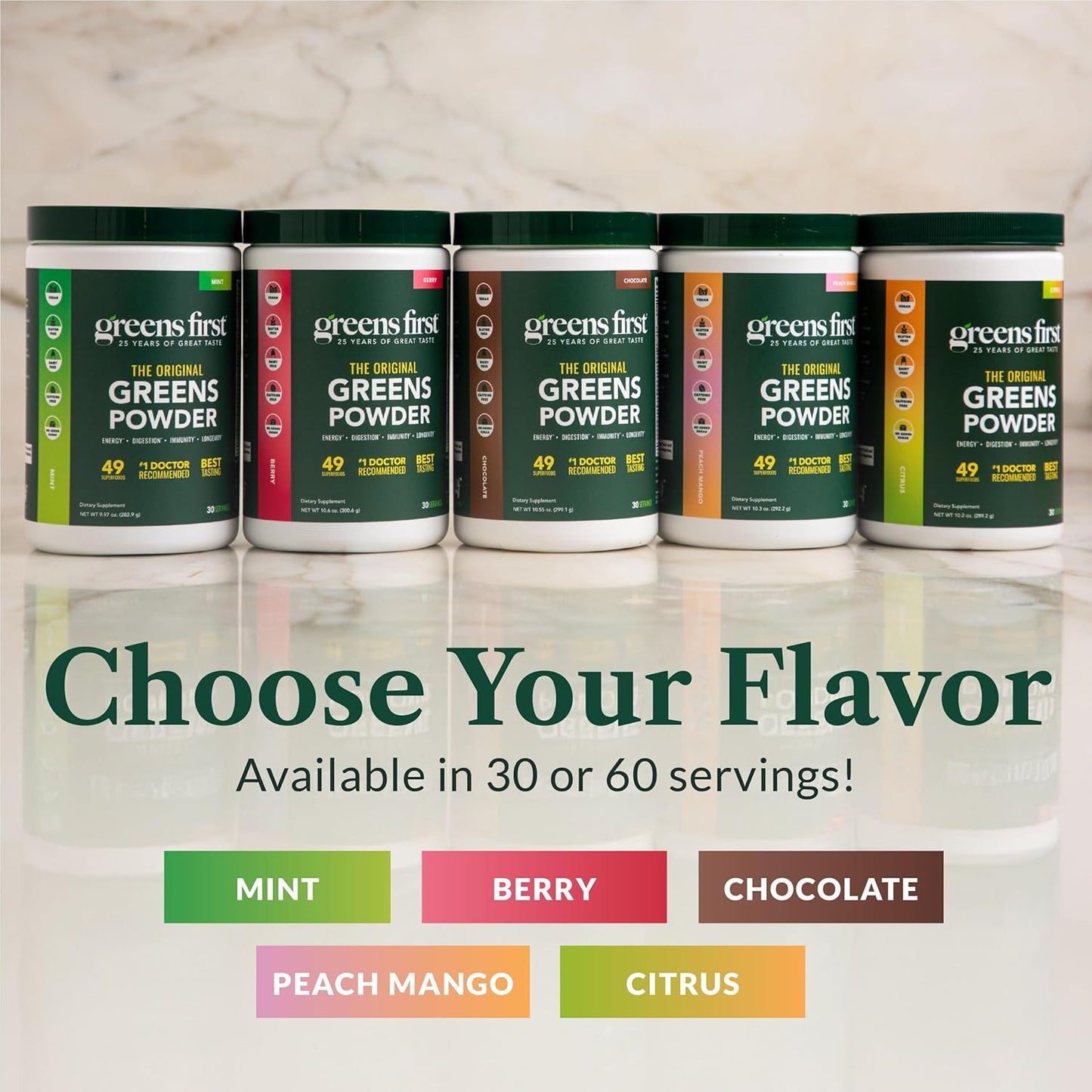 Greens First Original Greens Powder - 49 Superfoods - Organic Fruits & Veggies - Prebiotics, Probiotics & Digestive Enzymes - Antioxidant Smoothie - Dairy Free/Vegan/Non-GMO (Citrus, 60 Servings)