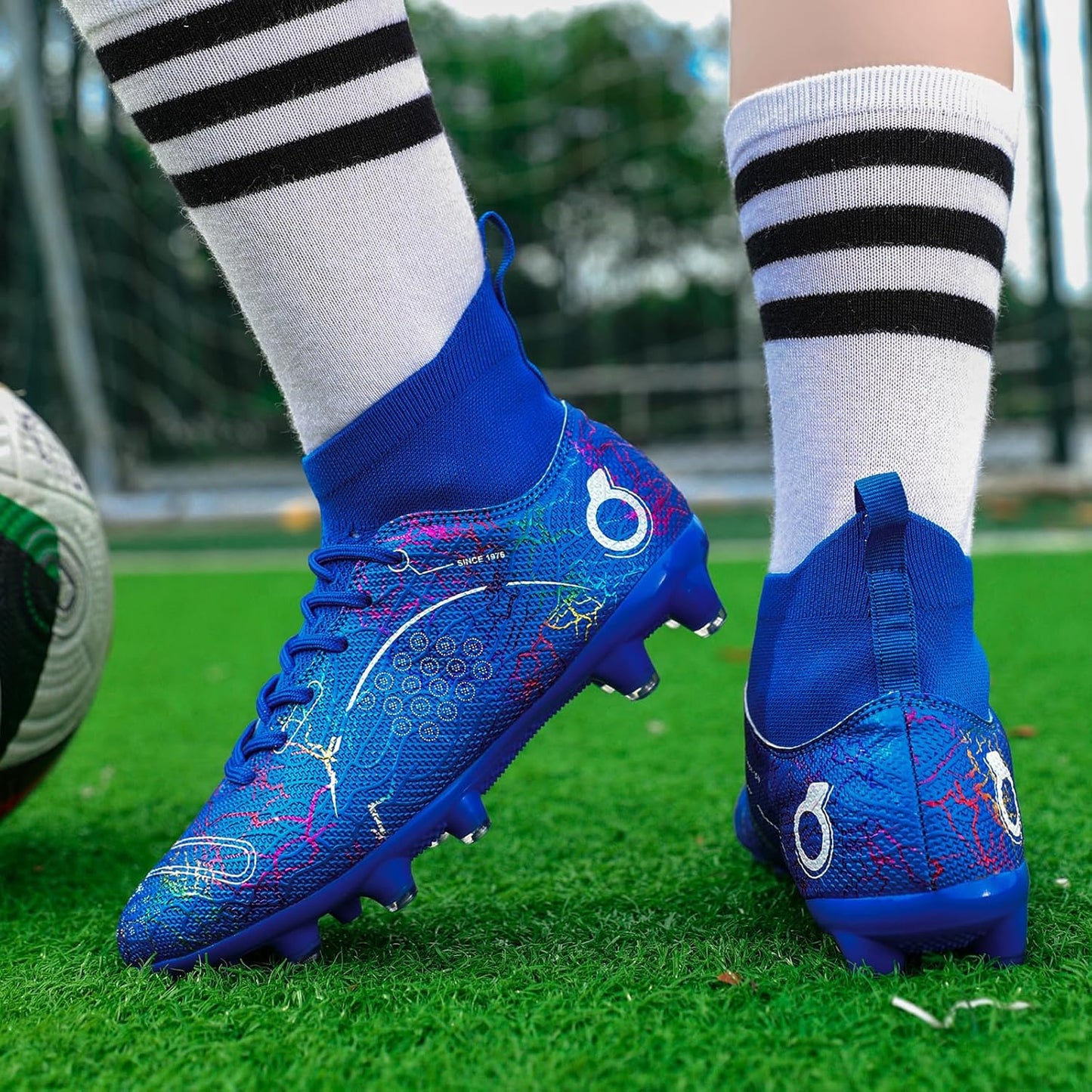 Boys' Soccer Shoes Kids Firm Ground Soccer Cleats Girls Athletic Sneakers Outdoor Turf Football Shoes for Little/Big Kid