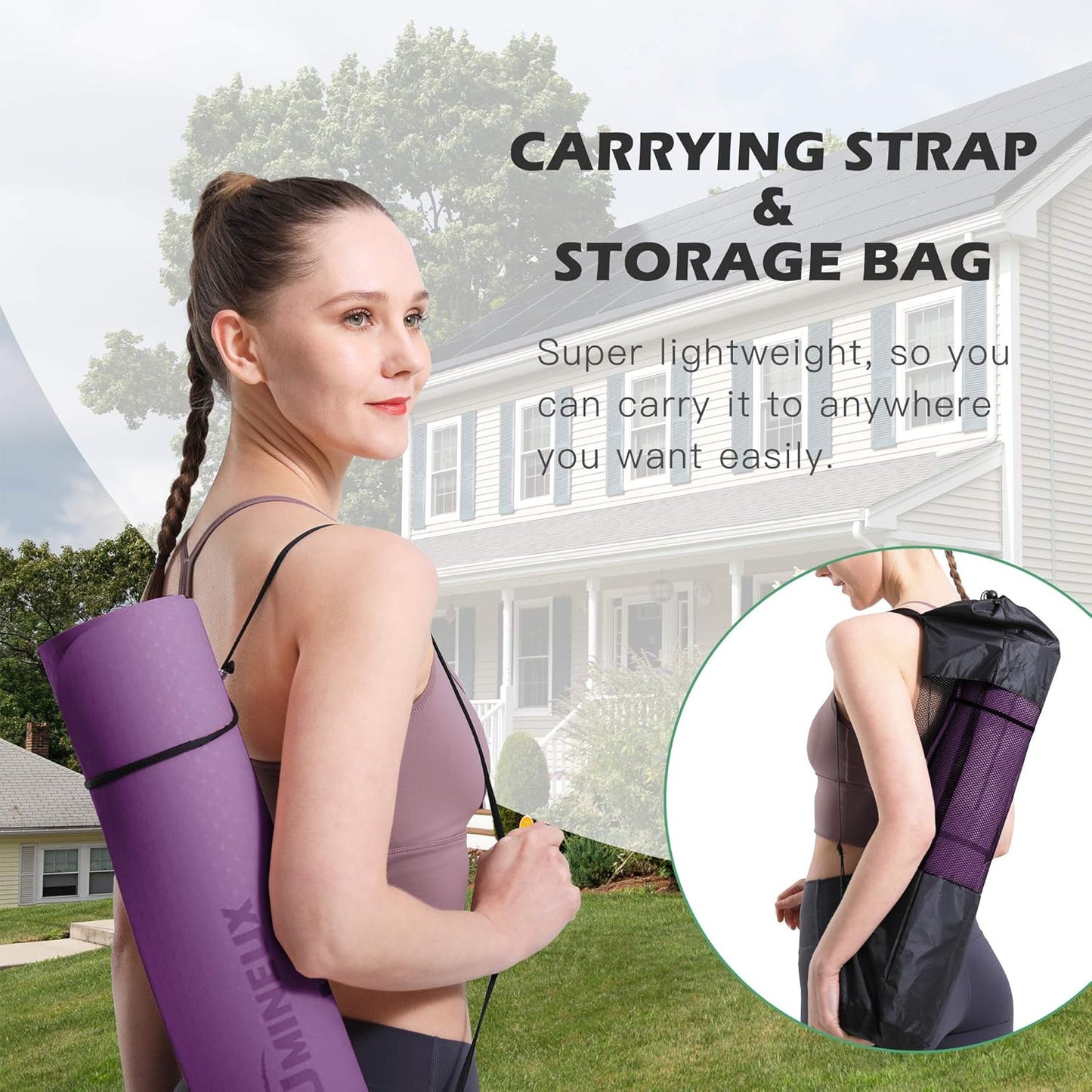 Yoga Mat Non Slip, Pilates Fitness Mats, Eco Friendly, Anti-Tear 1/4" Thick Yoga Mats for Women, Exercise Mats for Home Workout with Carrying Sling and Storage Bag