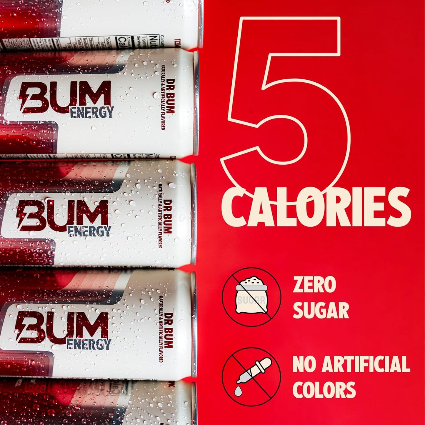 BUM Sugar-Free Energy Drink, Dr BUM - Lightly Carbonated & No Artificial Colors, Natural Caffeine & Citicoline for Energy & Focus, Brain Boost & Workout Sports Beverage - 12 oz, 12-Pack