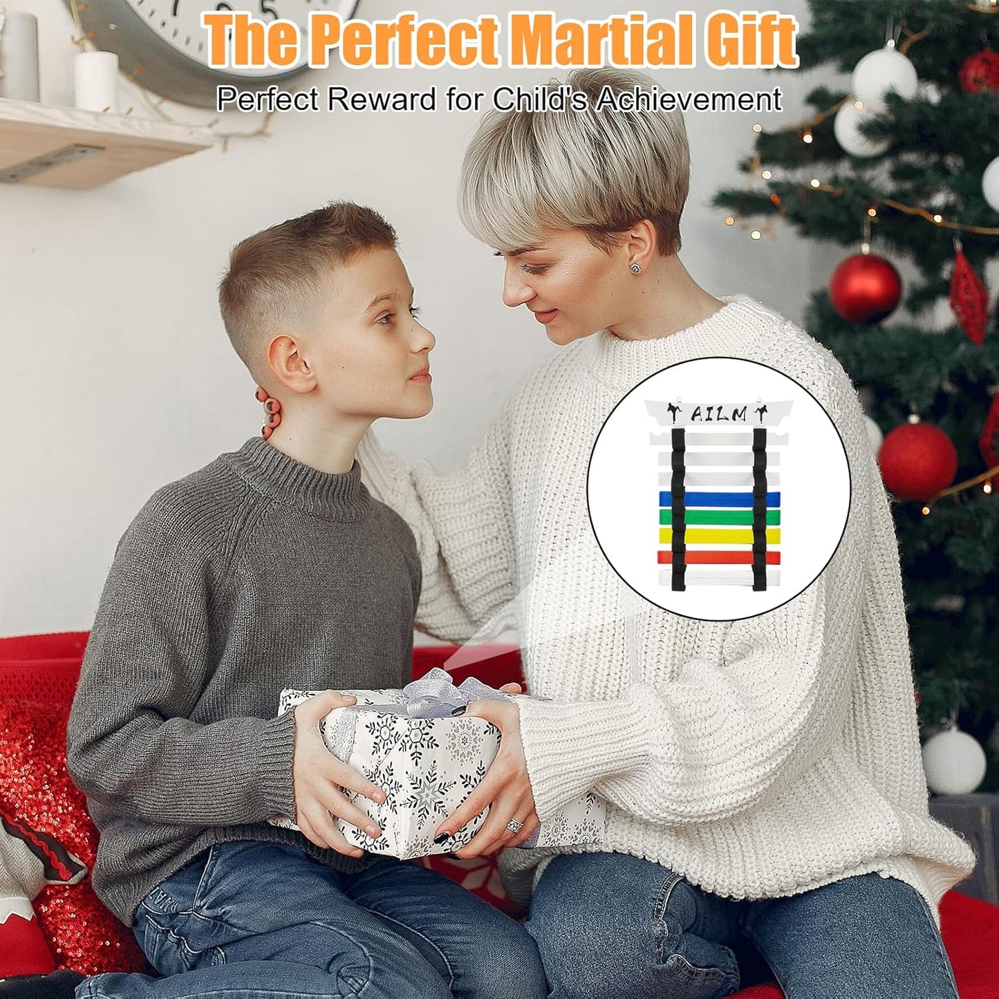 8 Belts Upgraded Karate Belt Display Rack with Stickers, Taekwondo Belt Display 【No Assembly Required】 Martial Arts Belt Display, Karate Belt Holder for Kids and Adult, Wood