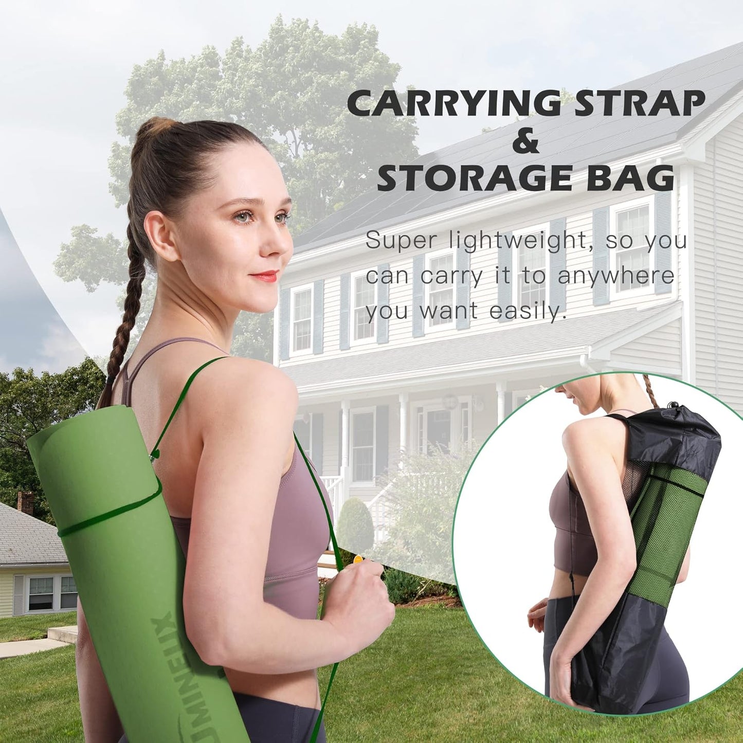 Yoga Mat Non Slip, Pilates Fitness Mats, Eco Friendly, Anti-Tear 1/4" Thick Yoga Mats for Women, Exercise Mats for Home Workout with Carrying Sling and Storage Bag